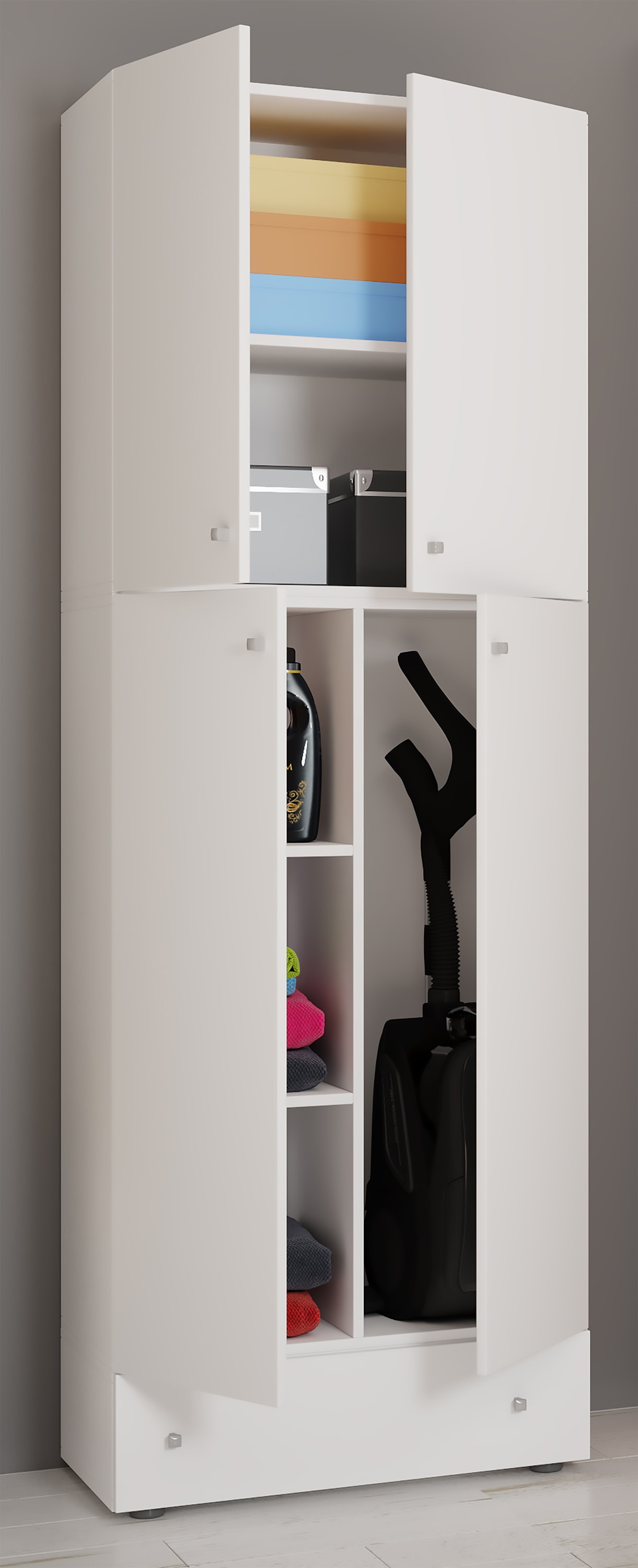 VCM Mehrzweckschrank »VCM Holz Besenschrank | 6 Fächer | Maße: H. 200 x B. 70 x T. 39 cm | Haushaltsschrank | Mehrzweckschrank | Extra Schublade - Lona«, (1 St.)