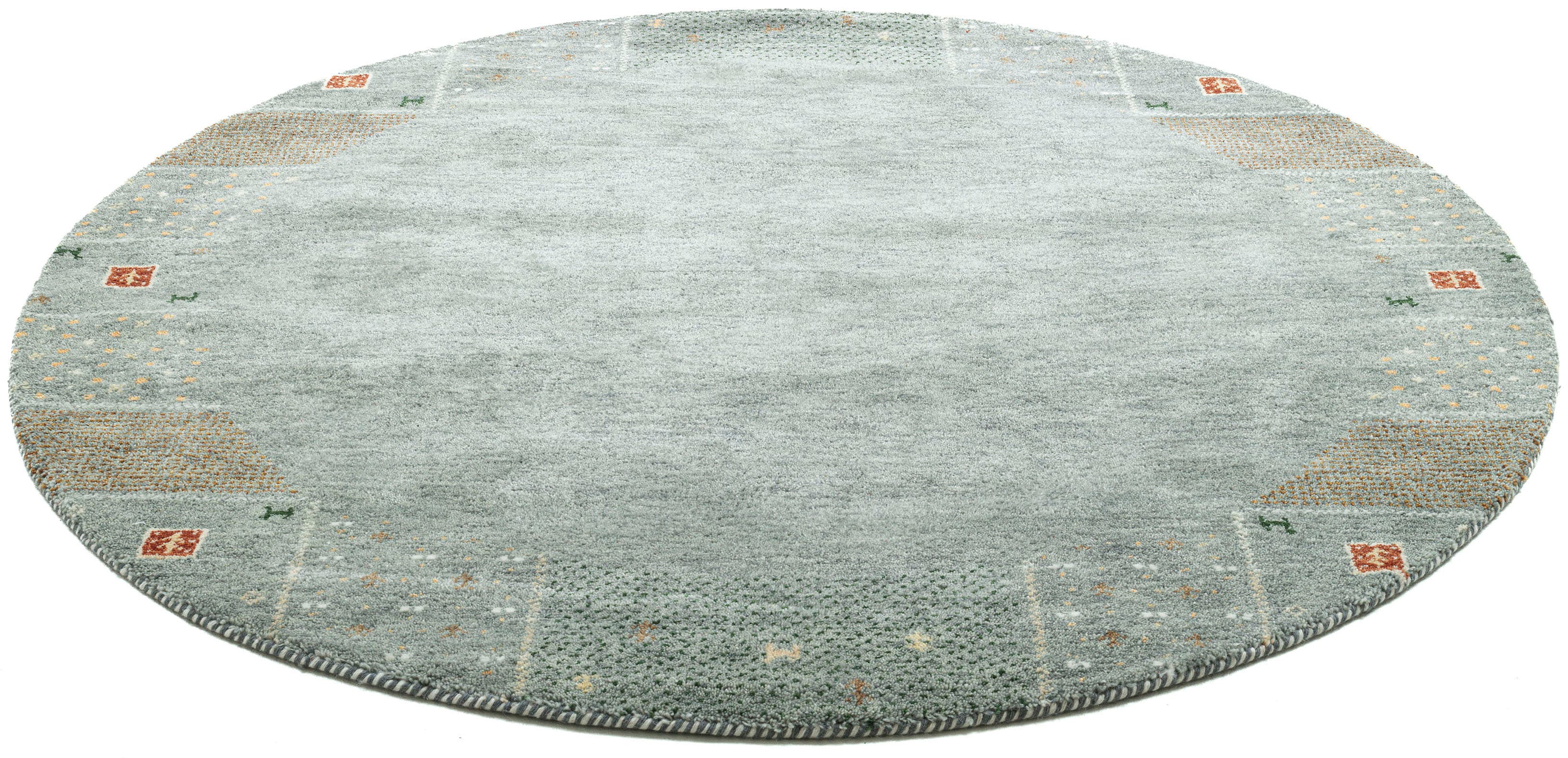 THEKO Wollteppich "Denver 1999, handgeknüpft" rund 16 mm Höhe reine Wolle, Gabbeh Design, mit Bordüre, Wohnzimmer