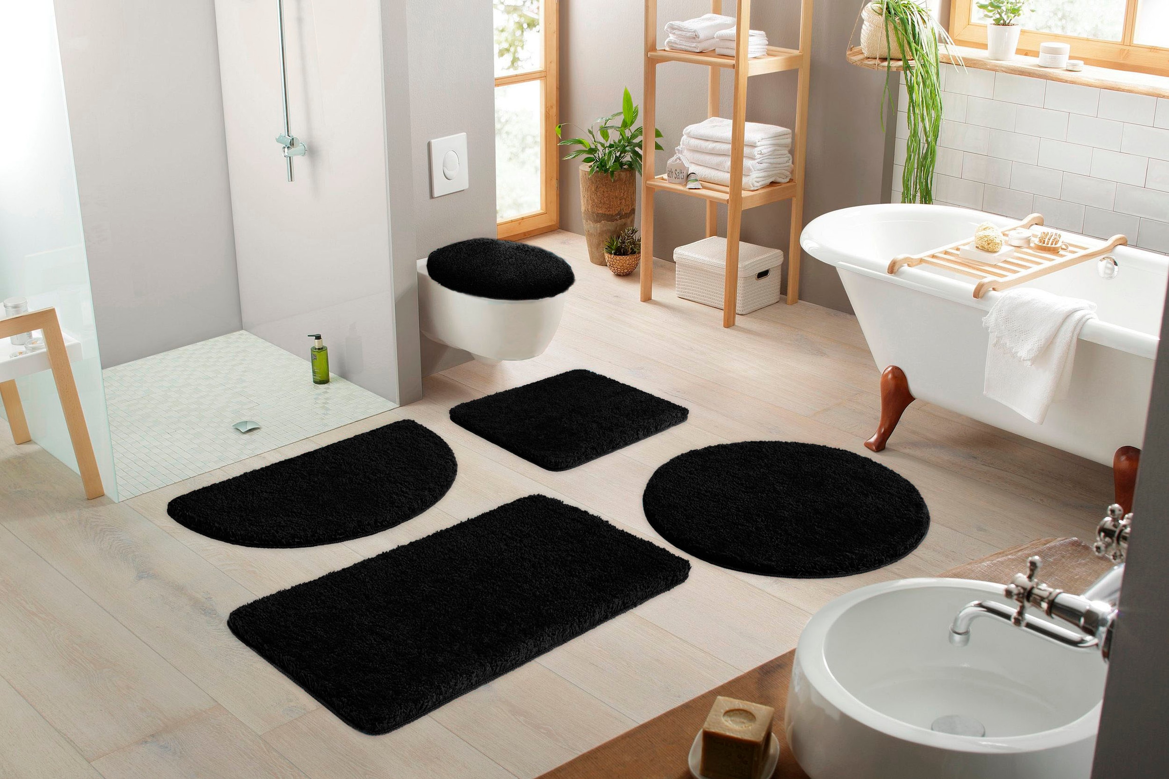 my home Badematte »Sanremo, Badvorleger, Badezimmer Teppich, sehr weich«, rutschhemmend beschichtet, fußbodenheizungsgeeignet-schnell trocknend, Badteppich, unifarben, rechteckig, rund & als 3-tlg. Set erhältlich
