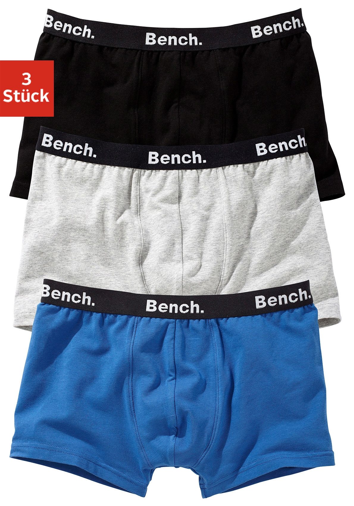 Bench. Boxer "Boxershorts für Jungen" Packung, 3 Stk. unifarben, mit Logoschriftzügen, Baumwollmischung