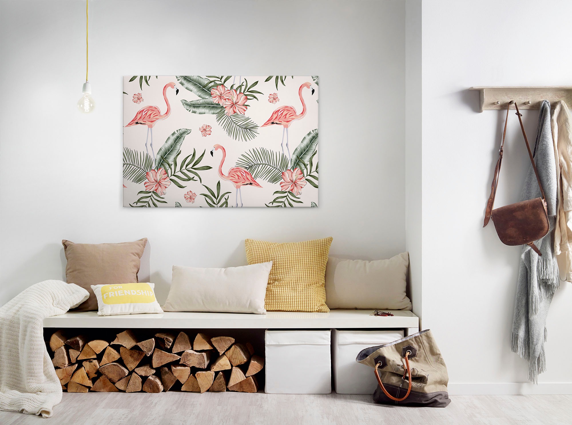 Leinwandbild »Tropical Vibes«, Kunst-Blumen-Kinder, (1 St.), Palmenblätter Flamingo...