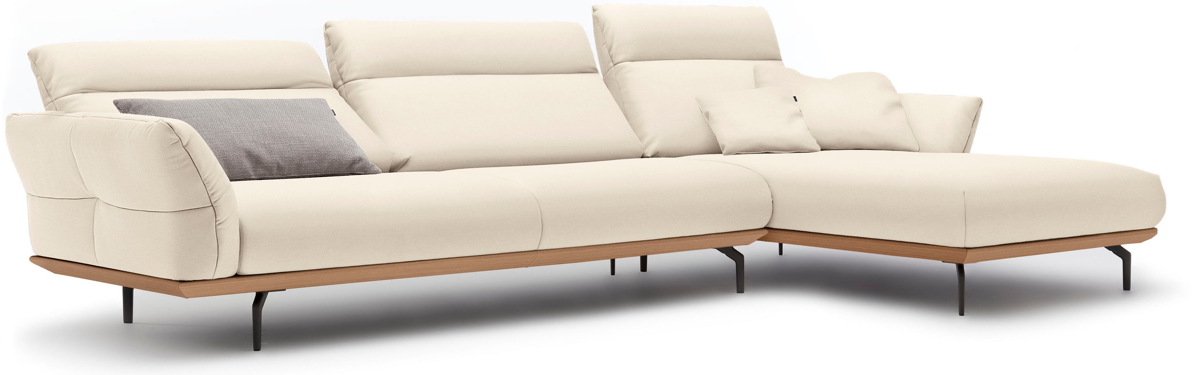 Creation BY ROLF BENZ Ecksofa »CR.460«, Sockel in Eiche, Winkelfüße in Umbragrau, Breite 338 cm