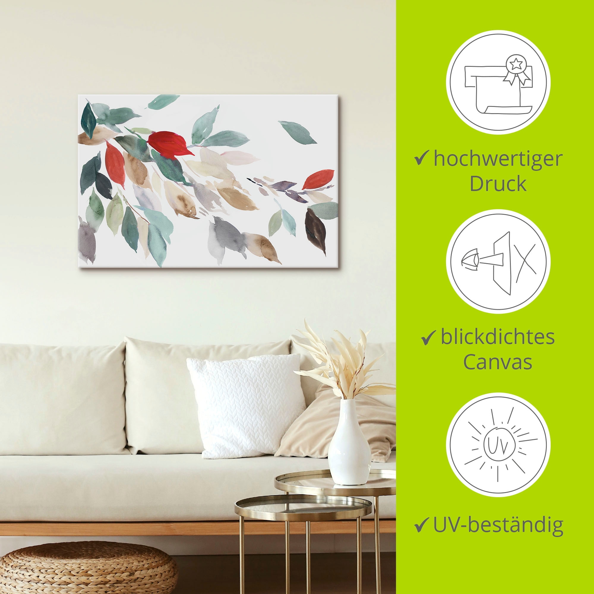 Artland Wandbild »Herbstfarbene Blätter III«, Blätterbilder, (1 St.), als Leinwandbild, Poster in verschied. Größen