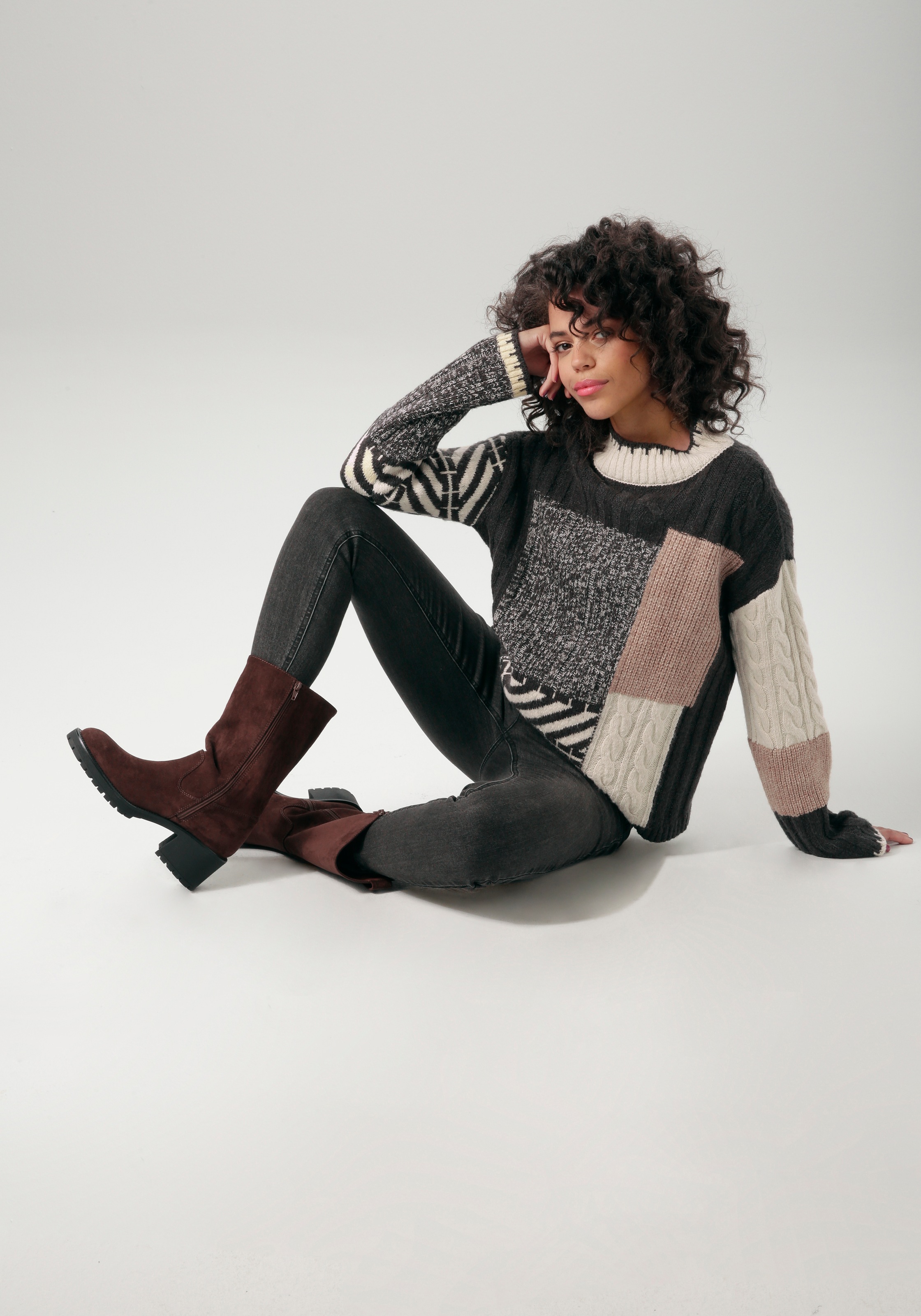 Aniston CASUAL Strickpullover, im farbharmonischem Patch-Dessin - NEUE KOLLEKTION