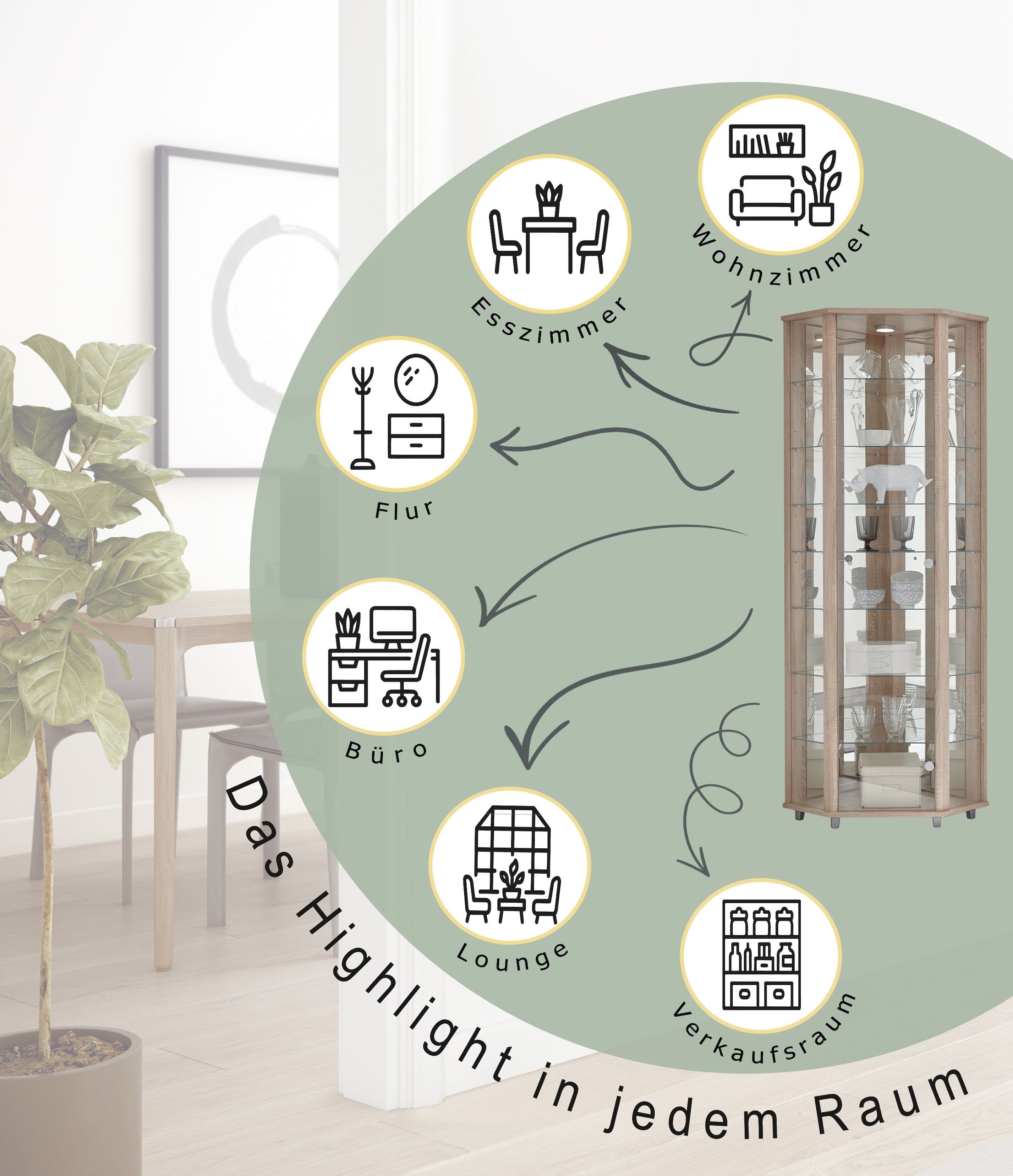 fif möbel Eckvitrine »TRIO Höhe ca. 172 cm, ink. Beleuchtung« Eckvitrine/Glasvitrine 1x Glastür, perfekt für Sammler, Sammlervitrine