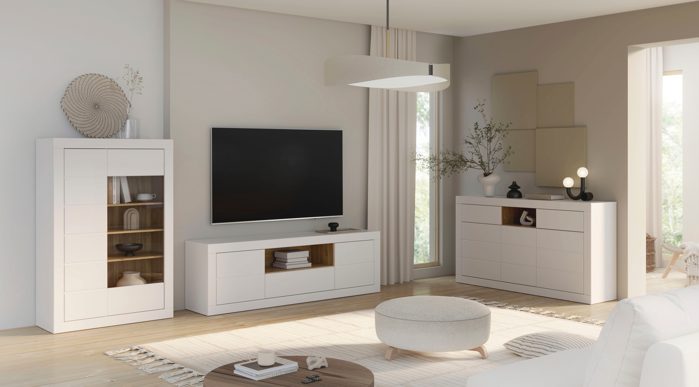 FORTE Sideboard »Lefkadas, Breite 170,7, Höhe 93,5cm«, Sideboard, viel Platz, Push to open, Grifflos, breite Rahmenoptik