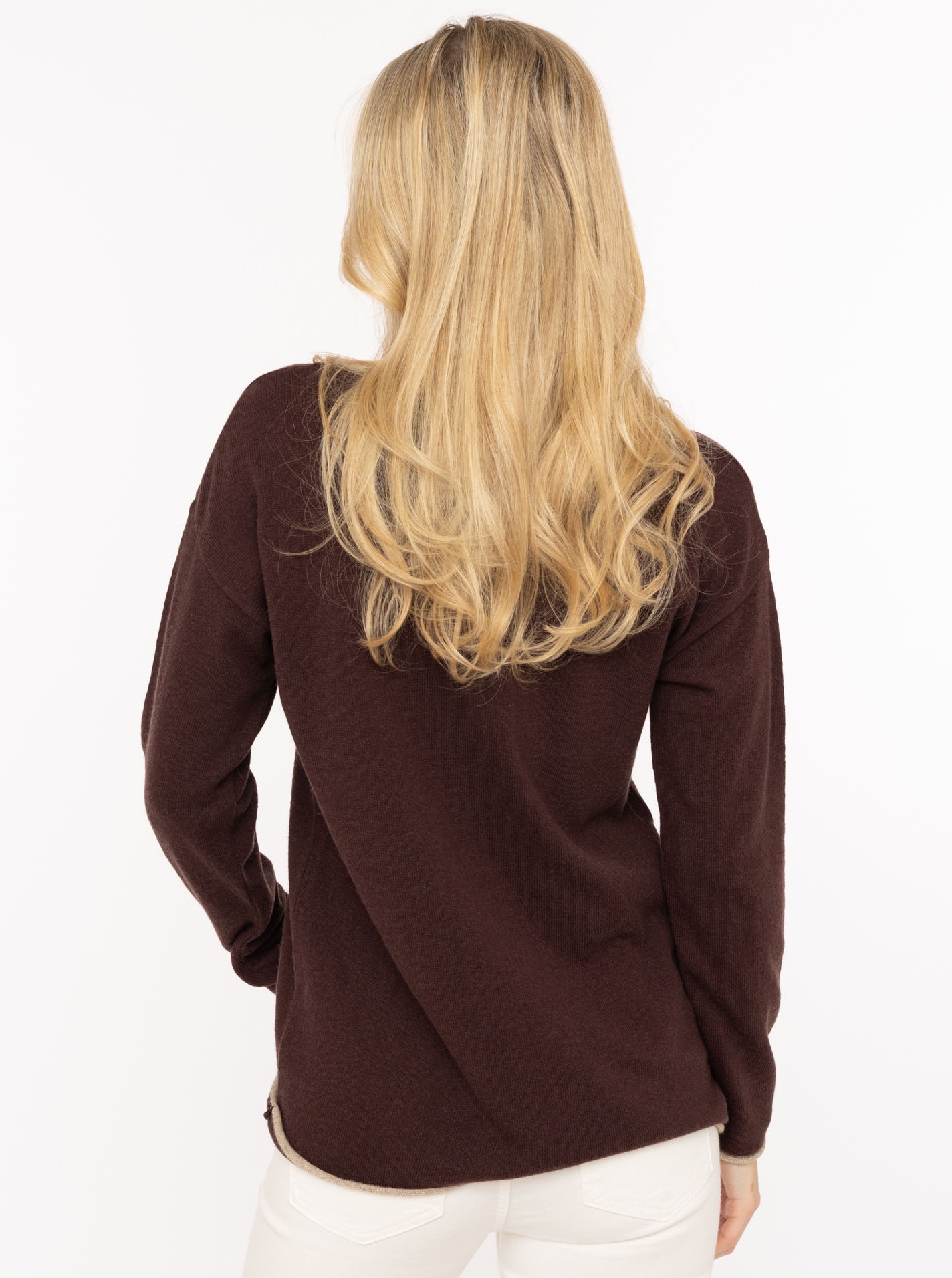 Zwillingsherz Rundhalspullover »"Happy Face"« Stickerei, aufgerollte kontrastfarbige Bündchen