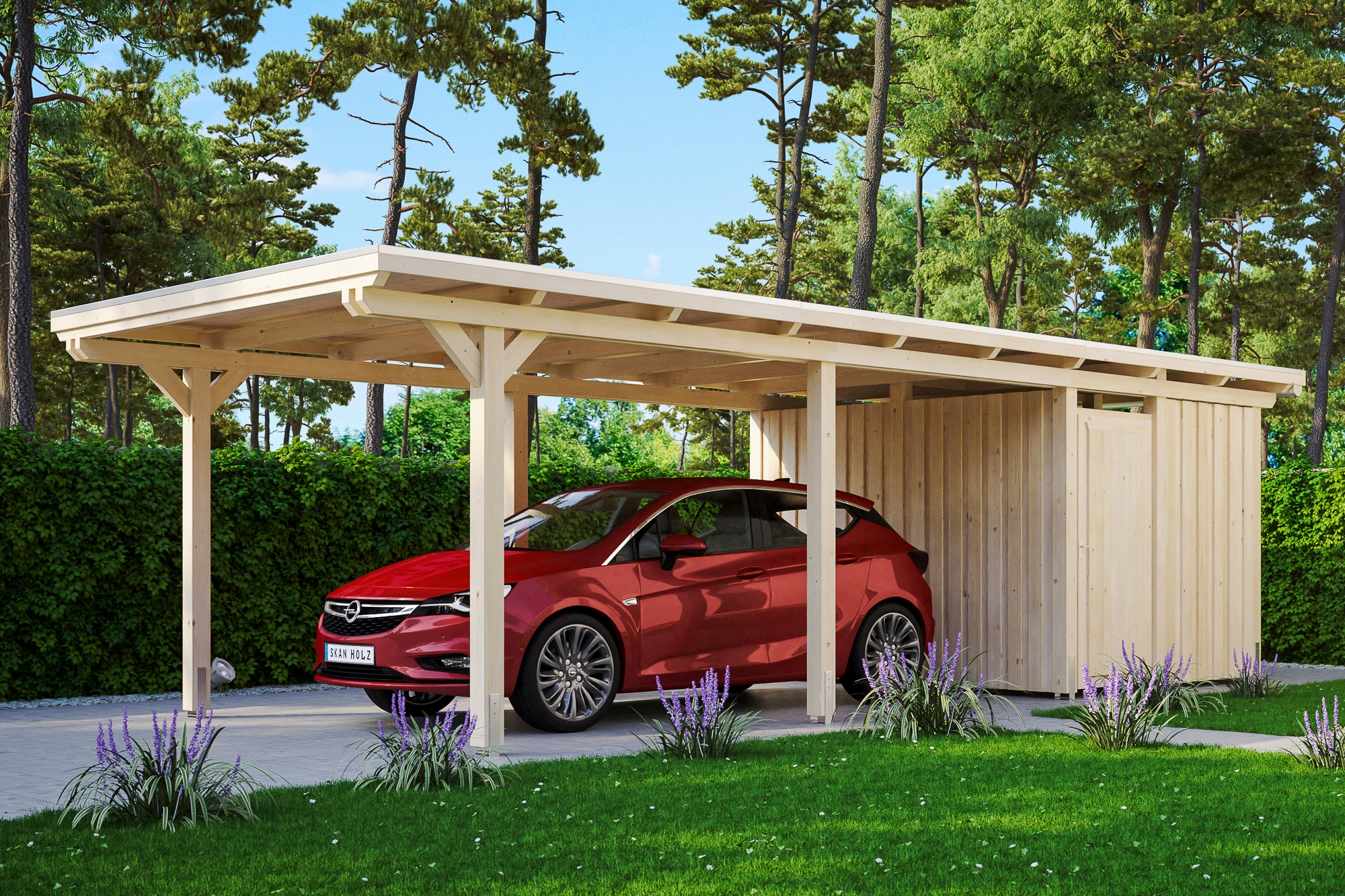Skanholz Einzelcarport "Emsland" Massivholz 291 cm natur mit Abstellraum, versch. Farben