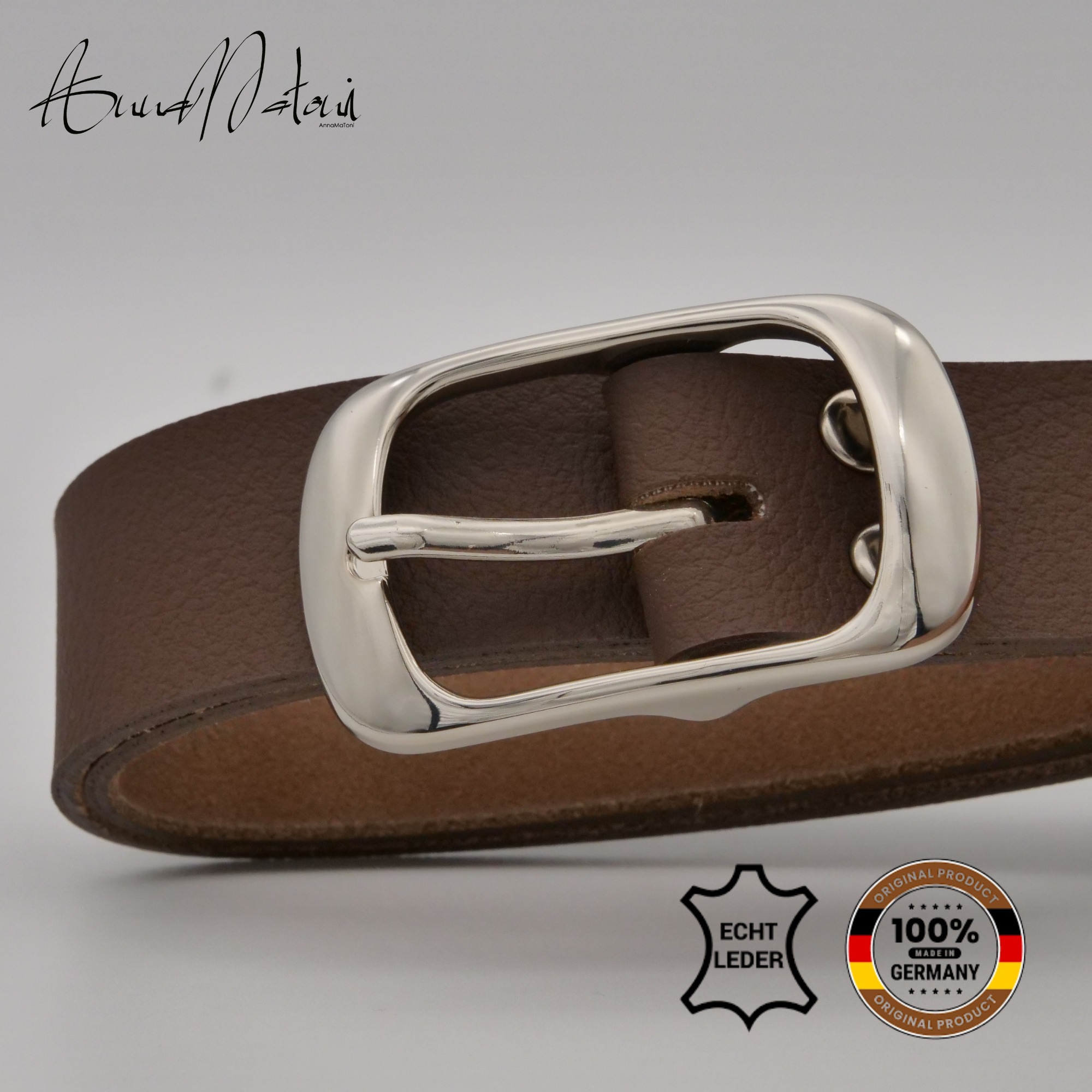 Ledergürtel ANNAMATONI "AnnaMatoni Damen Ledergürtel in hochwertigem Veganem Nappa 3cm", Damen, Gr. TW100 - 115cm Gesamtlänge, braun 690, 100% Leder, Gürtel Ledergürtel 5