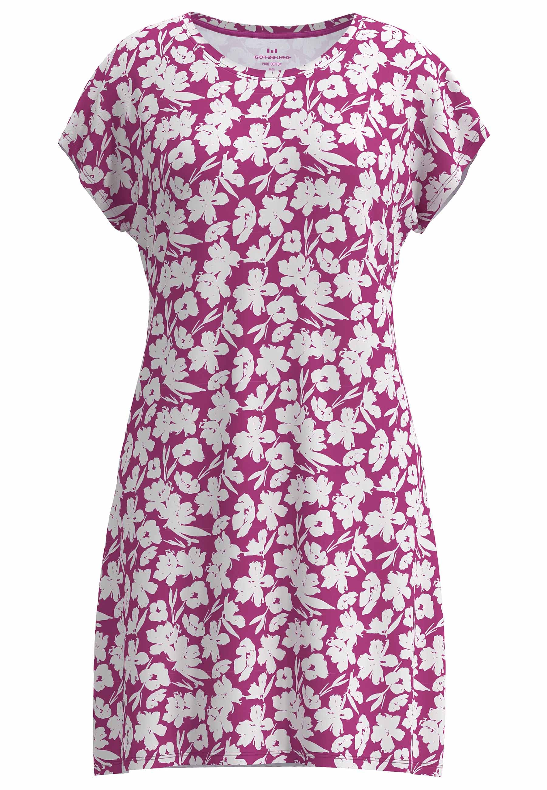 GÖTZBURG Nachthemd knielang, Kurzarm, Rundhalsausschnitt, geblümt, Baumwolle