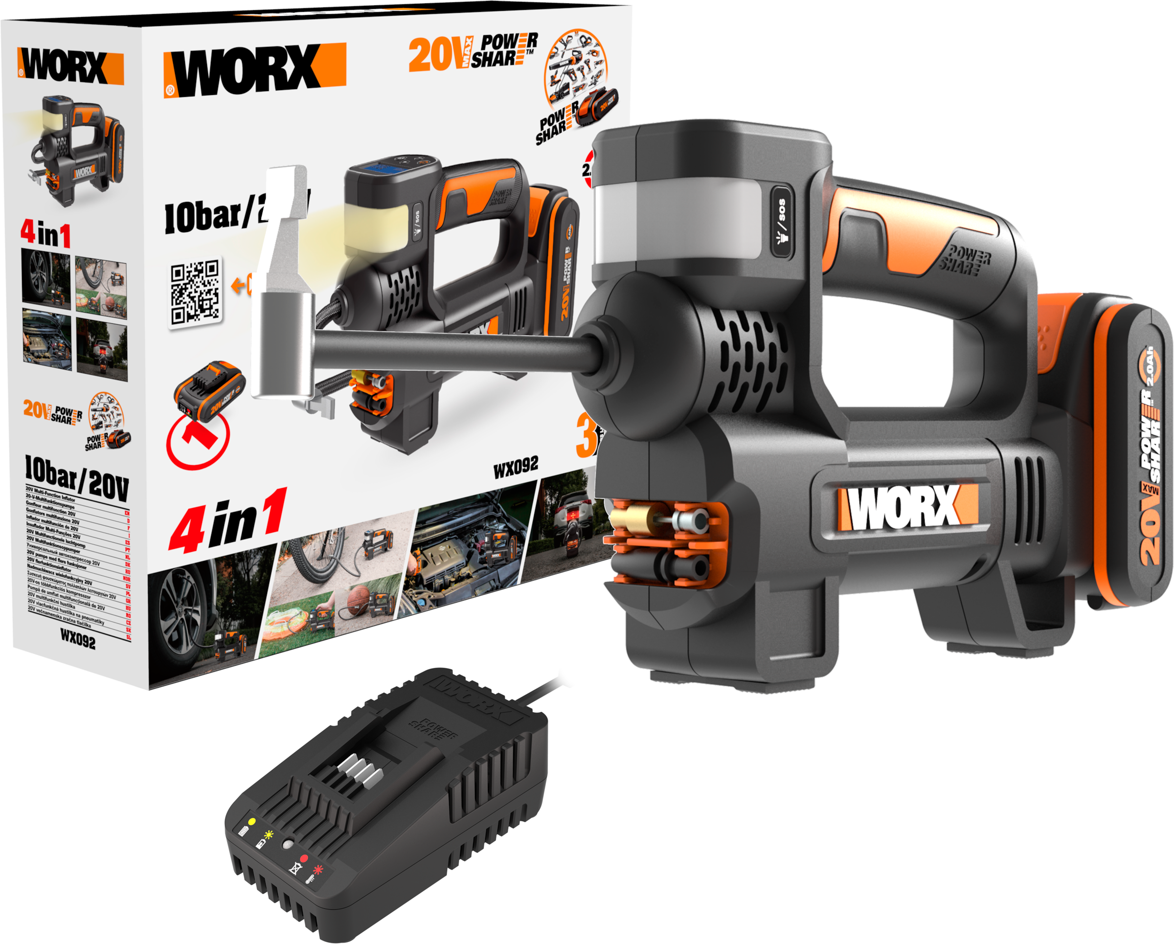 Worx Akku-Handkompressor »WX092«, 4-in-1, digitale Anzeige, Notfallhelfer, inkl. Akku & Ladegerät