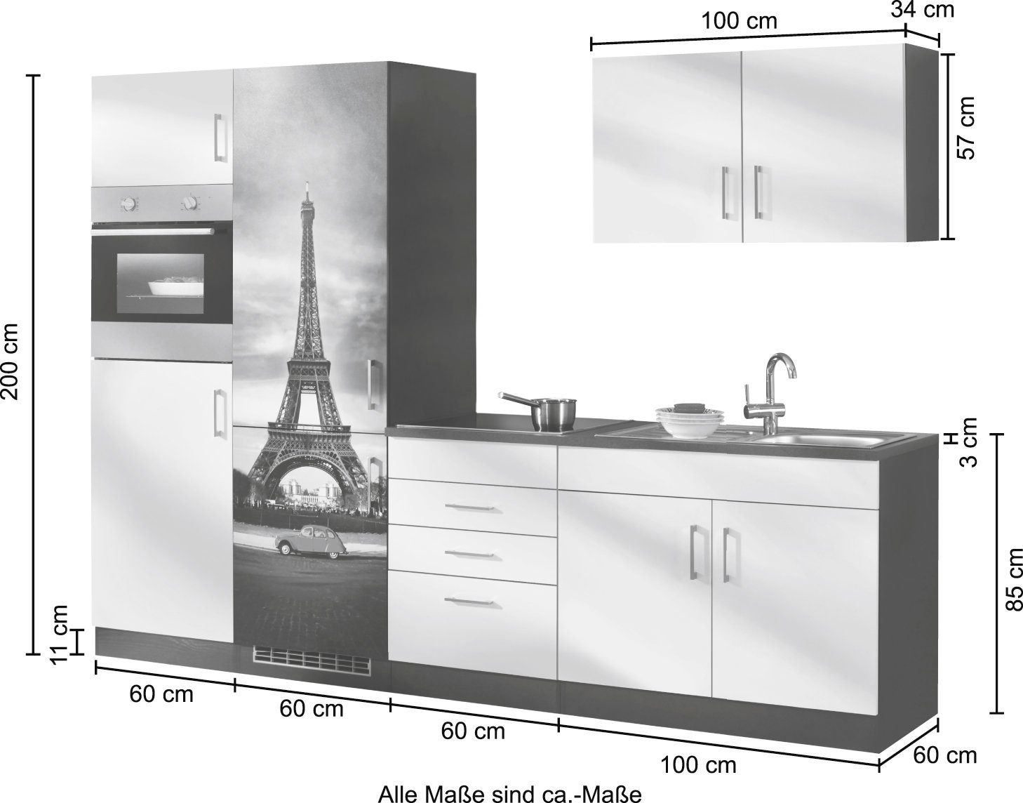 KOCHSTATION Küchenzeile »KS-Paris«, ohne E-Geräte, Breite 280 cm