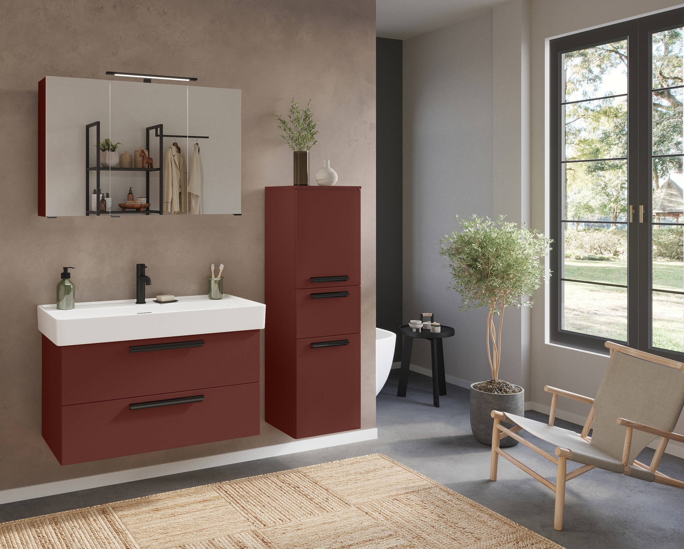 welltime Badmöbel-Set »SALVADA, 3tlg-Set, gedämpfte Scharniere, Softclose, Keramikbecken« Maße (B/T/H): 140/47,5/200 cm, 
