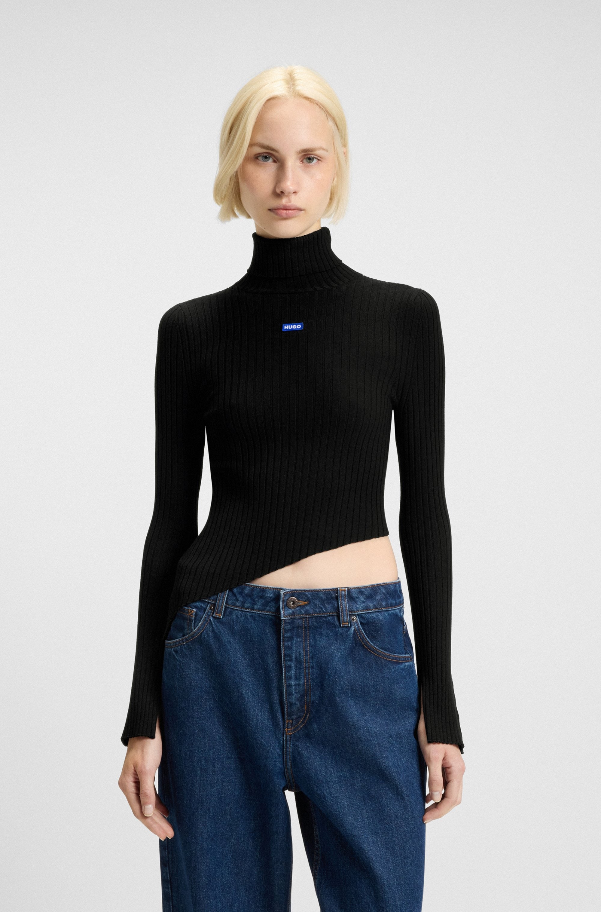 HUGO Blue Rollkragenpullover "Somyna", Slim Fit, mit asymmetrischem Saum günstig online kaufen
