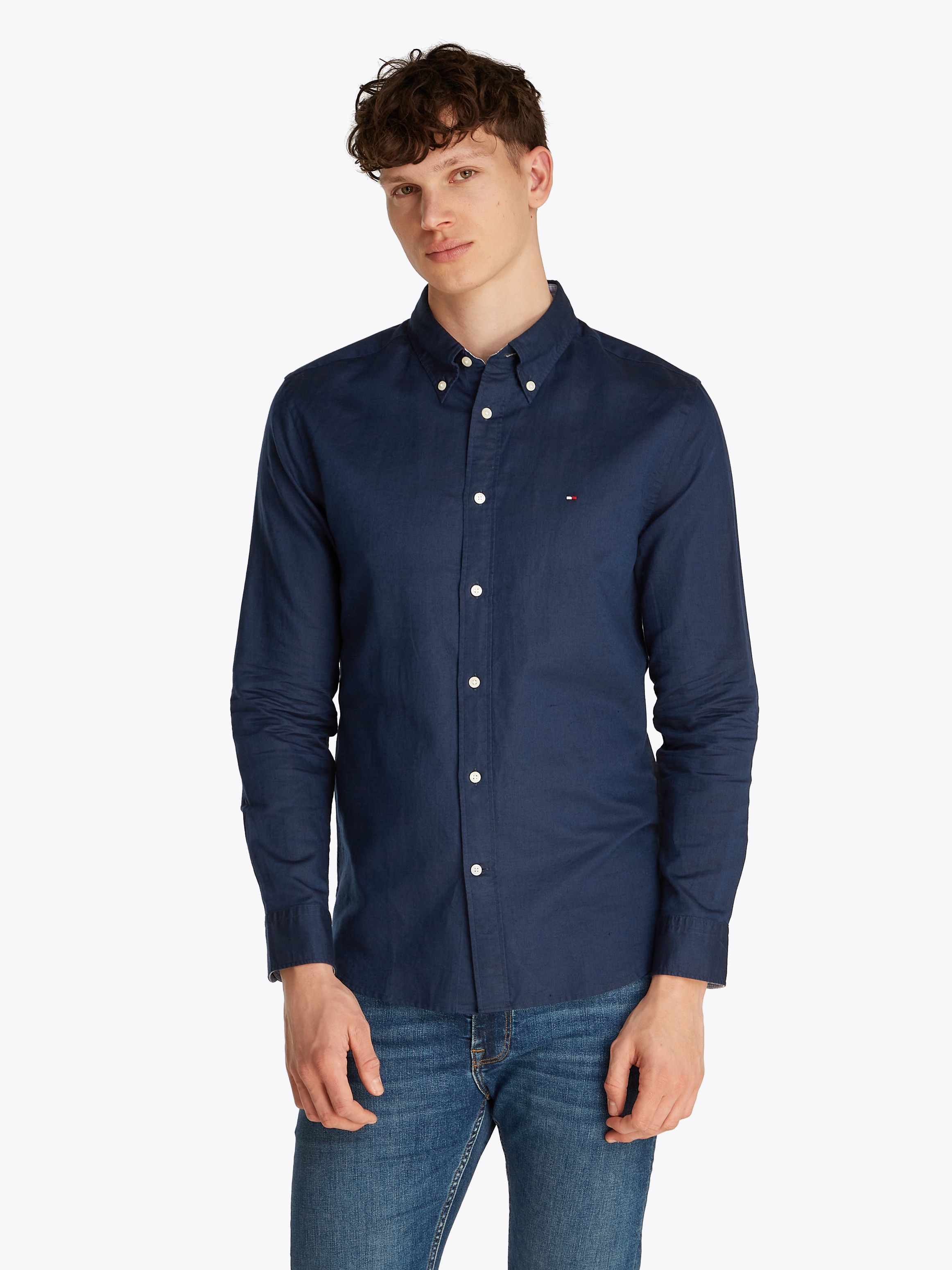 Tommy Hilfiger Langarmhemd "LINEN BLEND SOLID RF SHIRT", mit Button-down-Kr günstig online kaufen