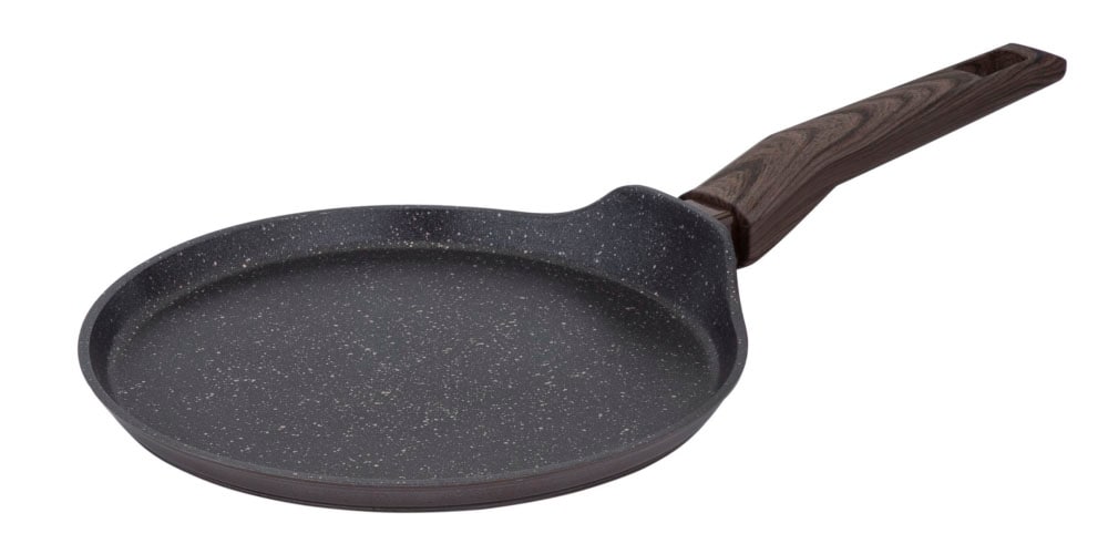 RESTO Kitchenware Crêpepfanne "Carina, Pfannkuchenpfanne mit holzähnlichem Soft-Touch-Griff" Aluminium 1 Stk. tlg. mit Marmor-Antihaftbeschichtung, 4-lagig, für alle Herdarten geeignet