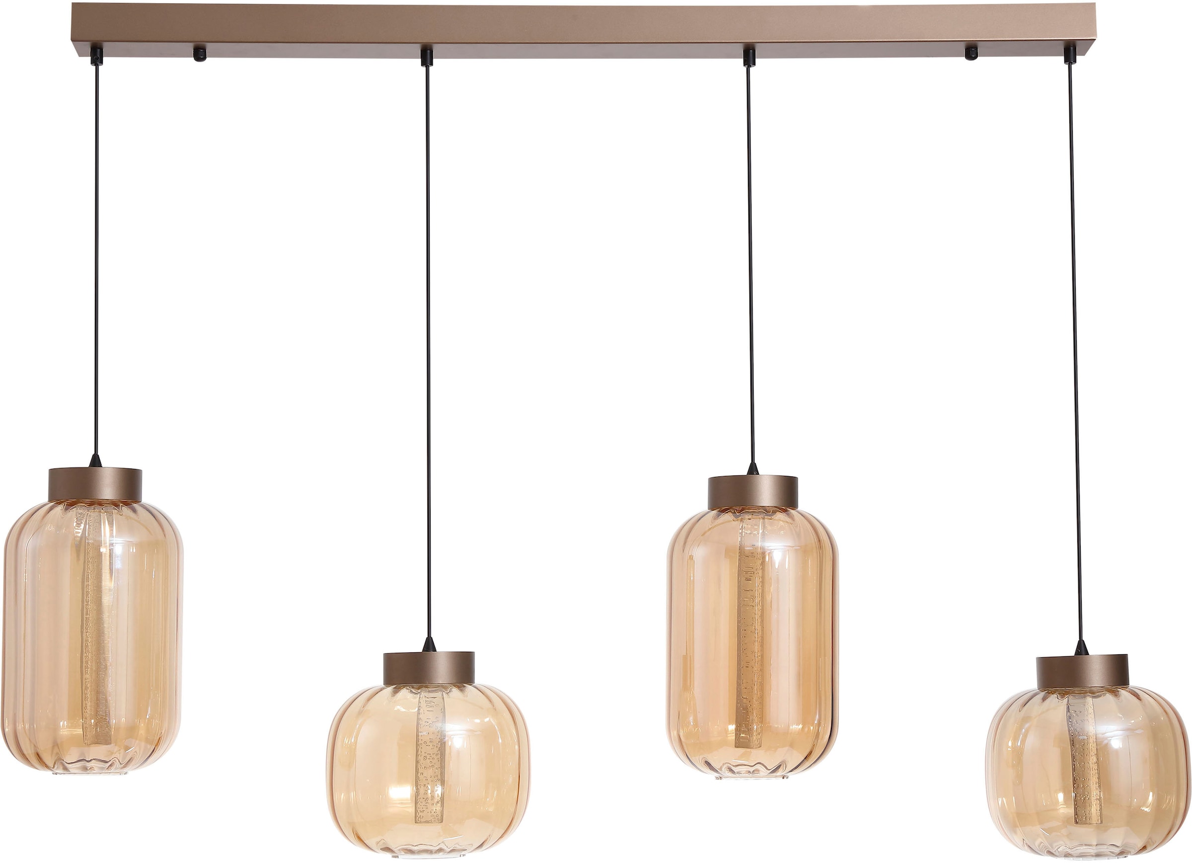 Searchlight LED Pendelleuchte »Lille LED 4Lt LED-Pendelleuchte, Latte-Metall und Bernsteinglas« LED-Modul 1 Stk.
