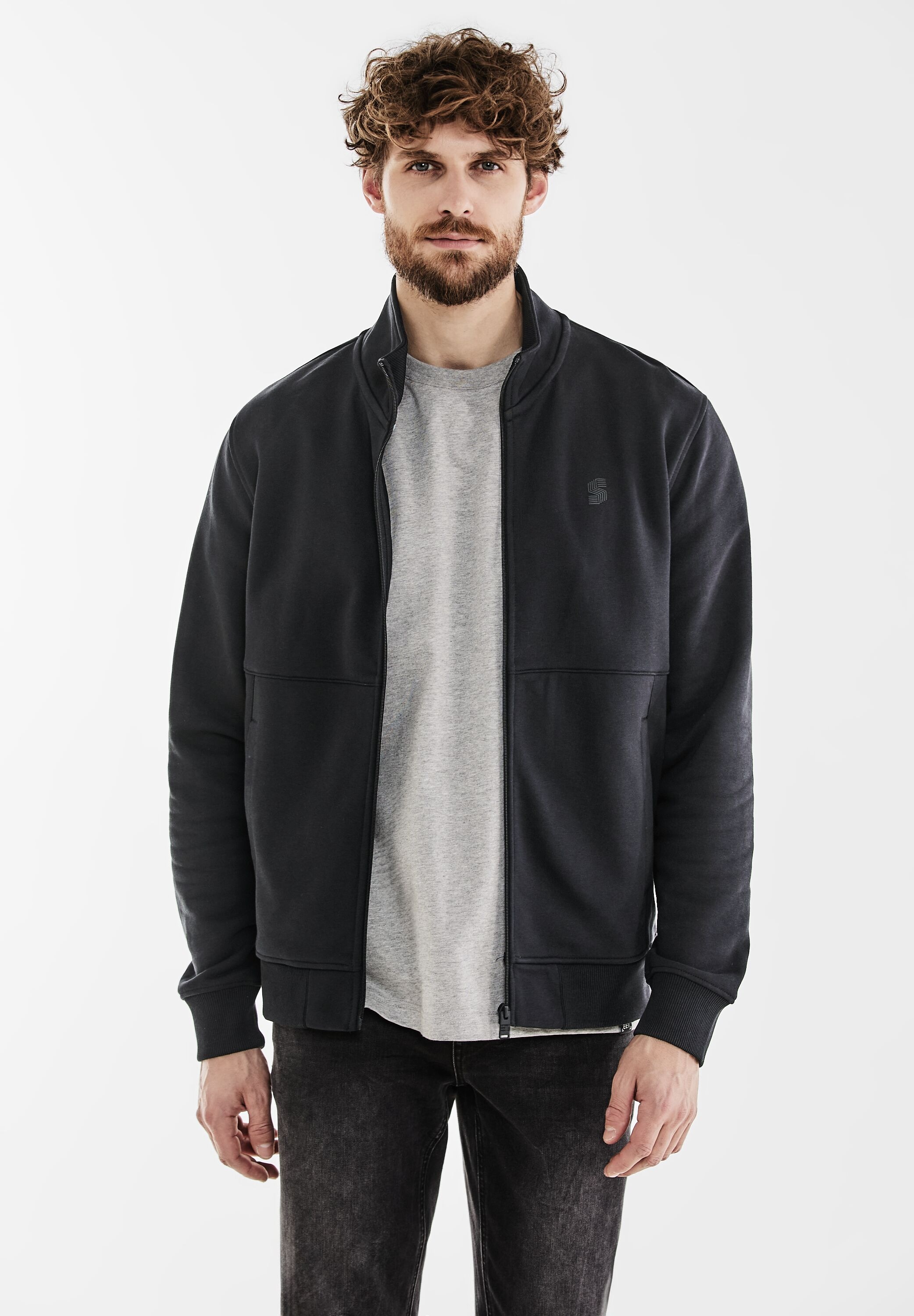 STREET ONE MEN Sweatjacke, mit Stehkragen