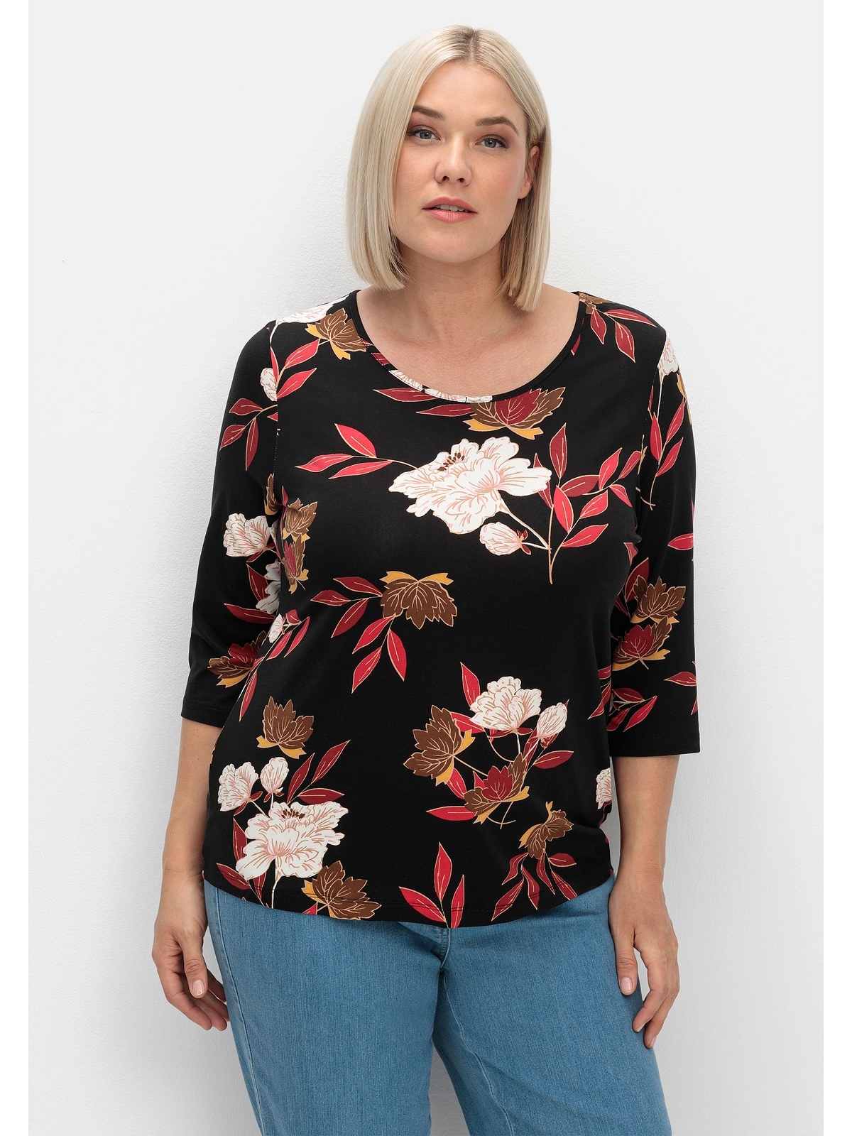 Sheego 3/4-Arm-Shirt "Große Größen", mit Blumenprint, aus Viskosejersey günstig online kaufen