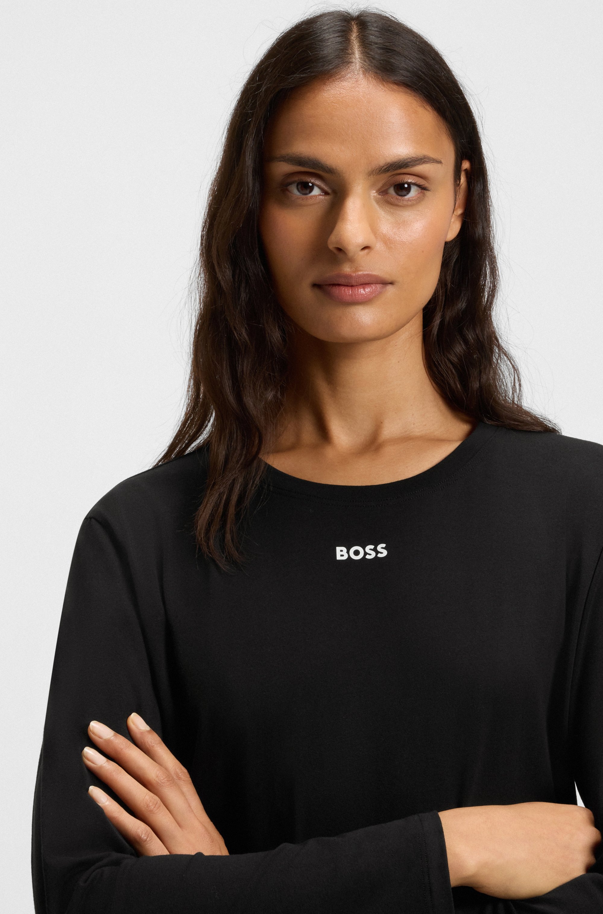 BOSS Nachthemd, Rundhalsausschnitt, bequeme Passfrom, Langarm