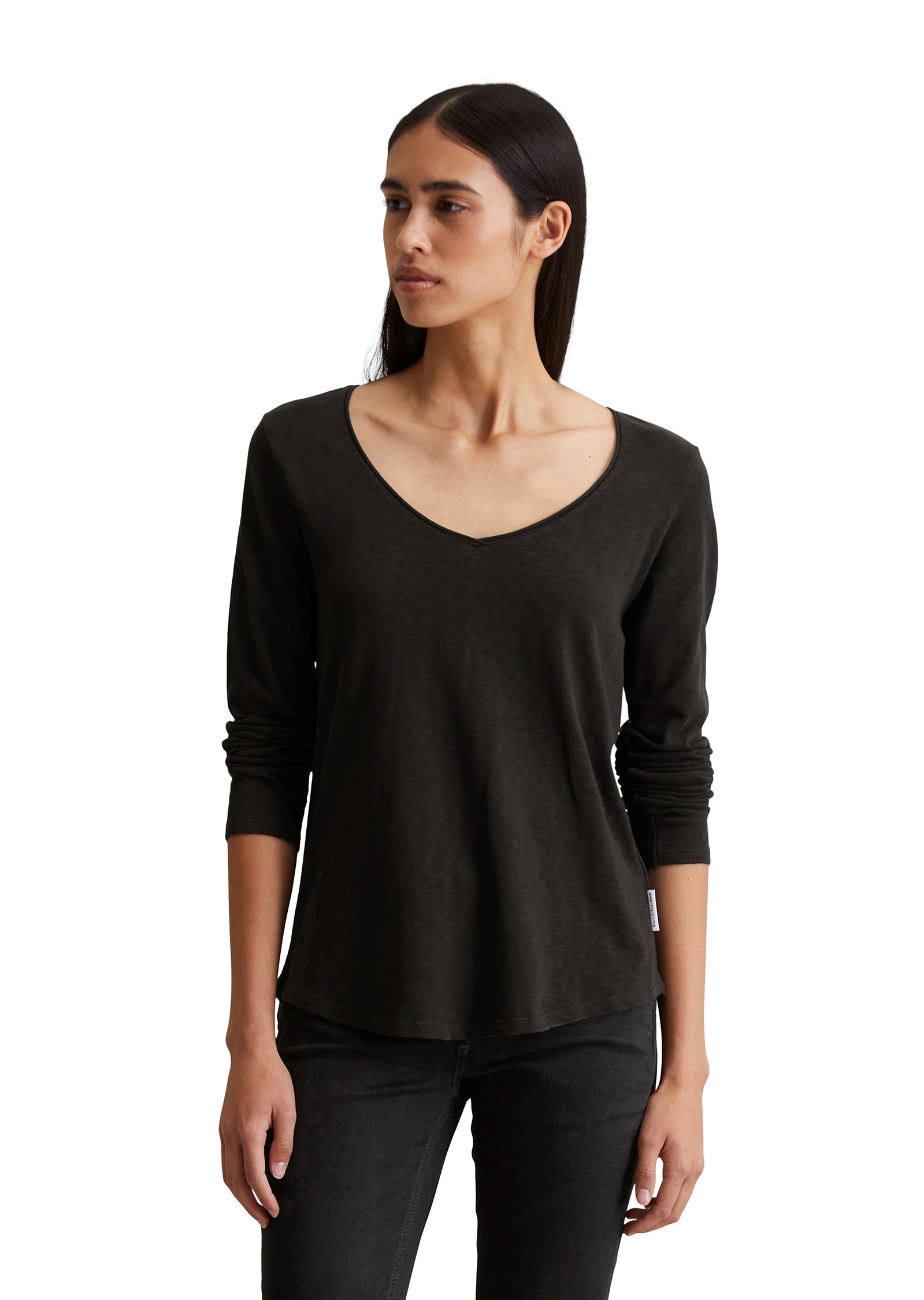 Marc OPolo DENIM Langarmshirt mit Rollkante am V-Ausschnitt günstig online kaufen