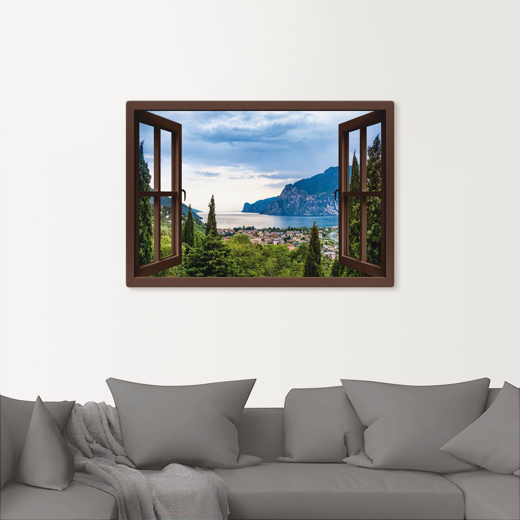 Artland "Gardasee durchs braune Fenster" Seebilder 1 Stk. tlg. als Alubild, günstig online kaufen