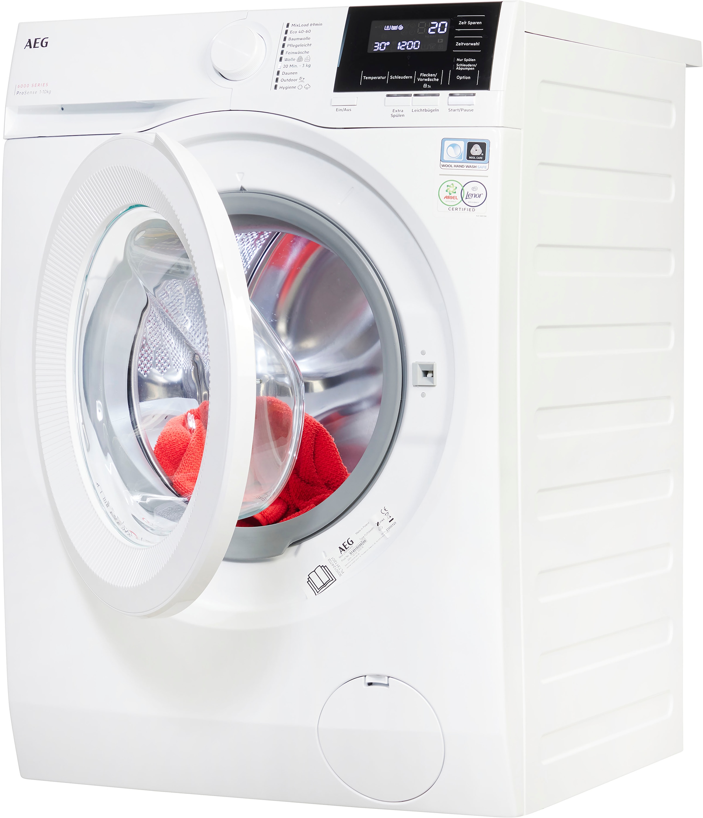 AEG Waschmaschine »LR6F60400«, 6000, LR6F60400, 10 kg, 1400 U/min, ProSense® Mengenautomatik​ - spart bis 40% Zeit, Wasser und Energie