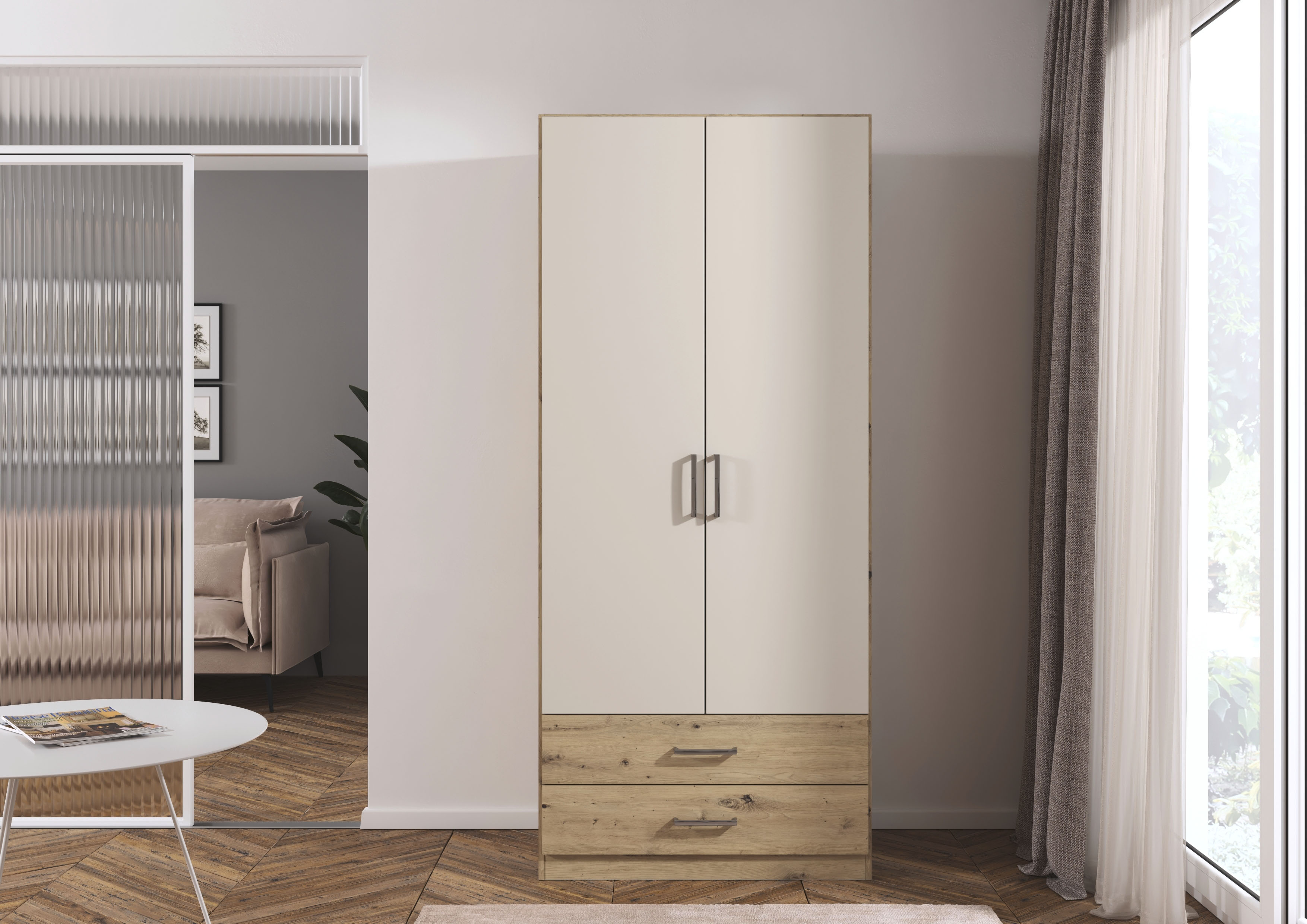 rauch Drehtürenschrank "Kleiderschrank Garderobe GAMMA Breite 91 cm" in 3 Ausstattungen BASIC/CLASSIC/PREMIUM (inkl. SOFT-CLOSE-Funktion), mit Schubladen, verschiedene Griff-Varianten TOPSELLER MADE IN GERMANY