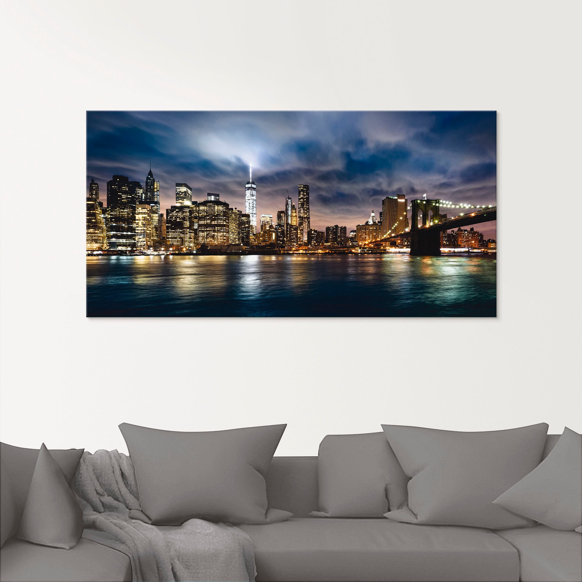 Glasbild ARTLAND "Sonnenaufgang über Manhattan", blau (farbe bild(er): blau), B:125cm H:50cm, Bilder, in verschiedenen Größen 2