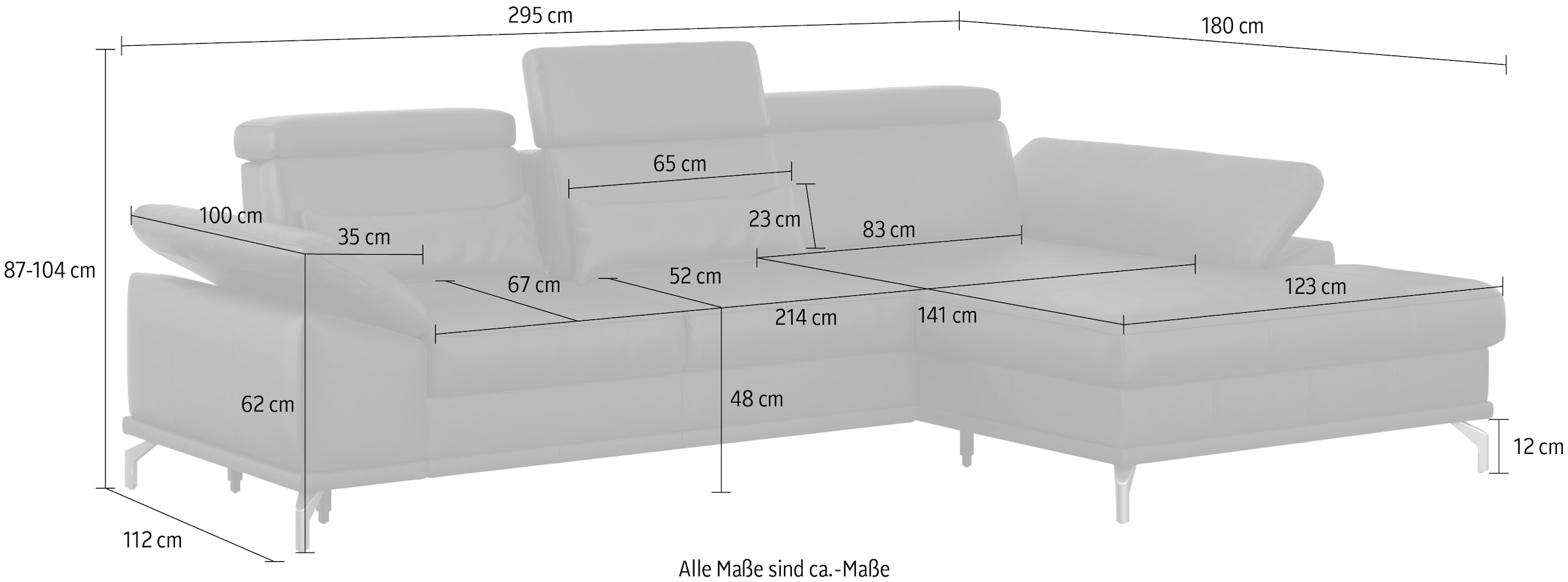 sit&more Ecksofa »Cabrio L-Form«, mit Sitztiefen- und Armteilverstellung sowie Federkern, 2 Nierenkissen