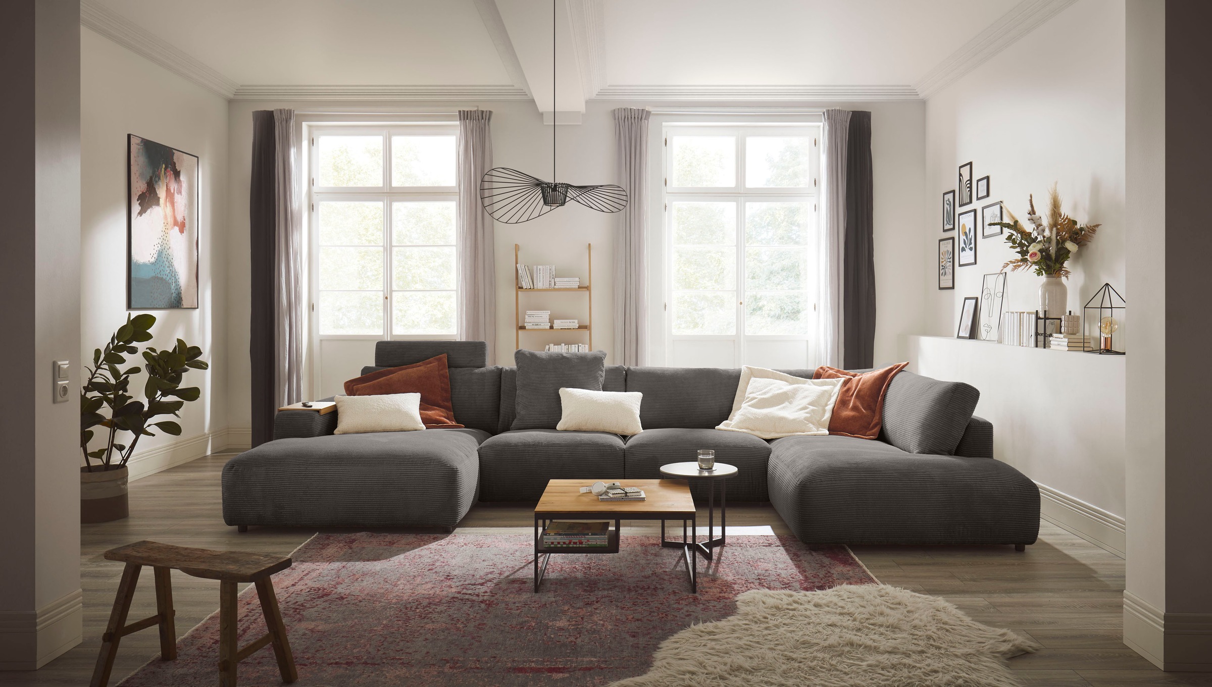 GALLERY M branded by Musterring Wohnlandschaft Lucia U-Form, Verschiedene Farben, Cord-Bezug, inkl.  Rückenkissen