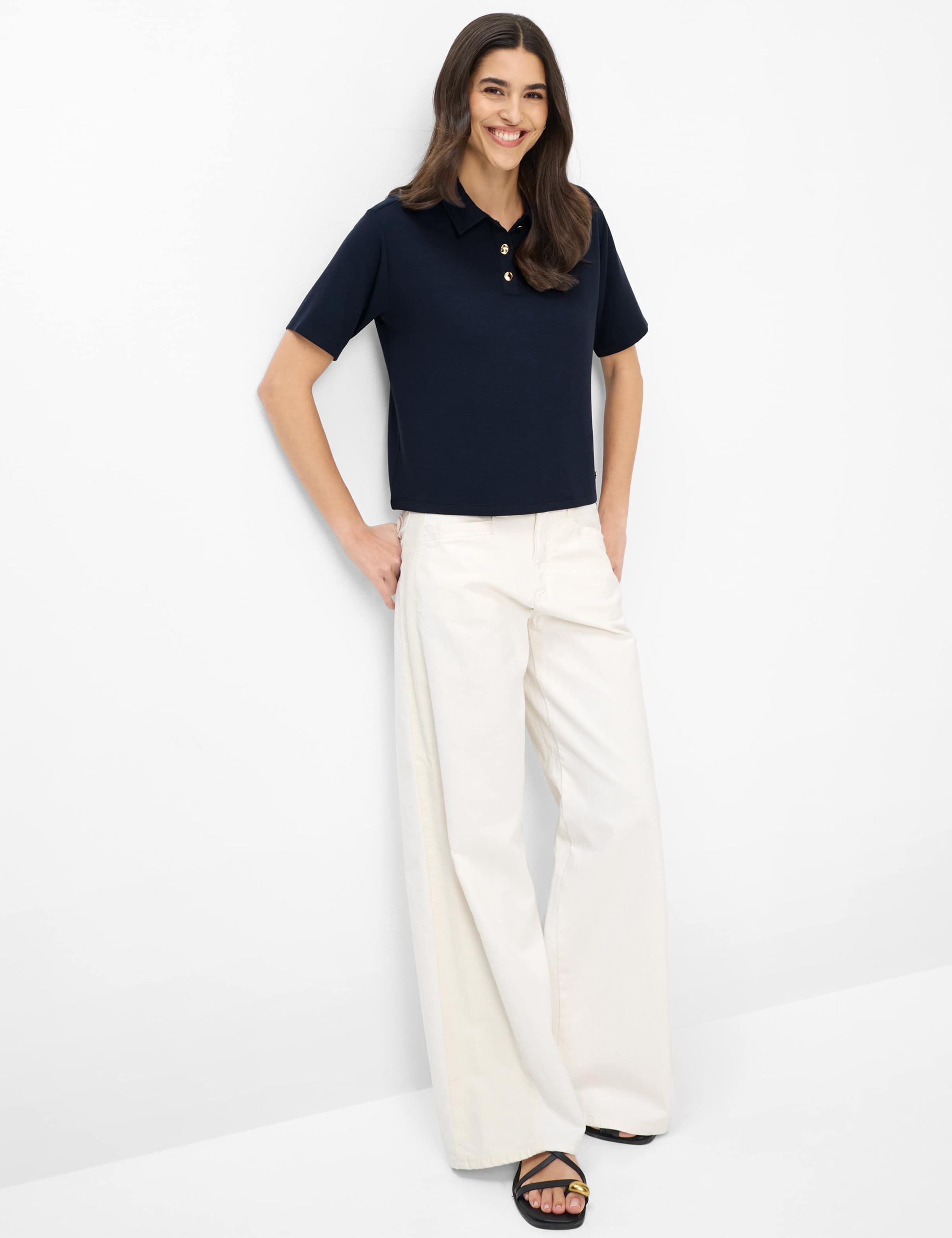 Poloshirt BRAX "Style CARA S", Damen, Gr. 42, navy, 67% Viskose, 26% Polyester, 7% Elasthan, Shirts 4