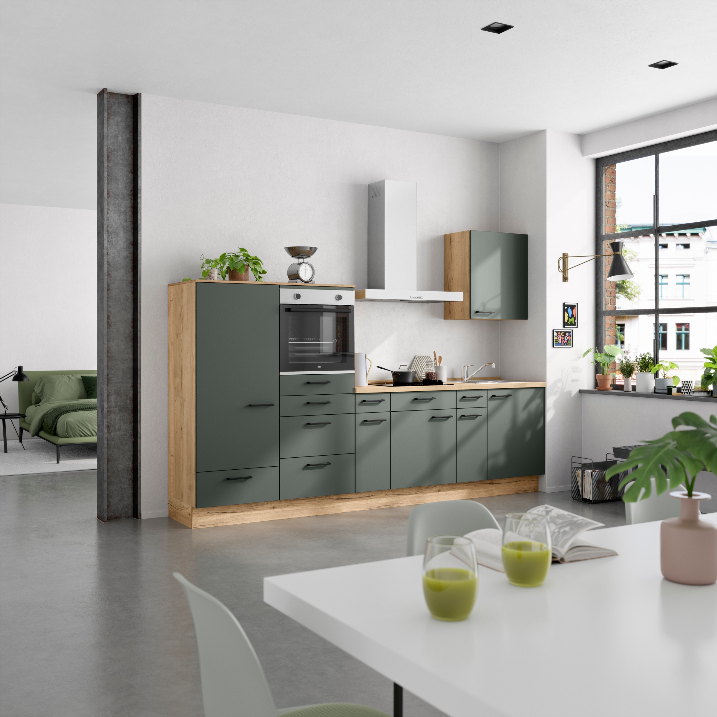 nobilia® Küchenzeile »"Easytouch I"« vormontiert, Ausrichtung wählbar, Breite 300 cm, wahlw. mit E-Geräten