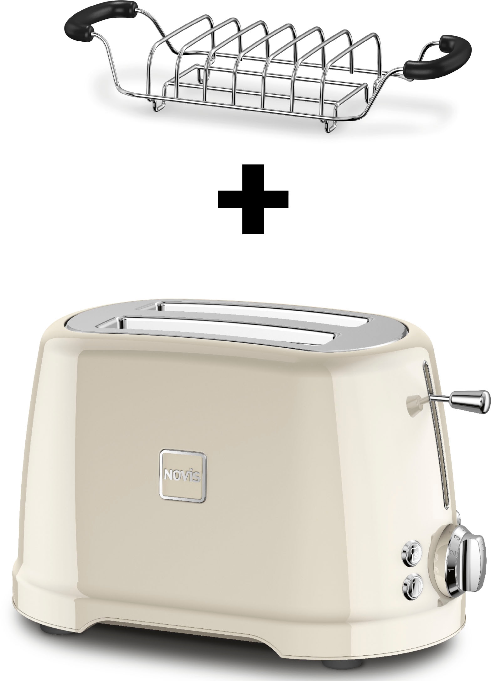 NOVIS Toaster »T2 cream VDE SET«, 2 kurze Schlitze, 900 W, mit Brötchenwärmer