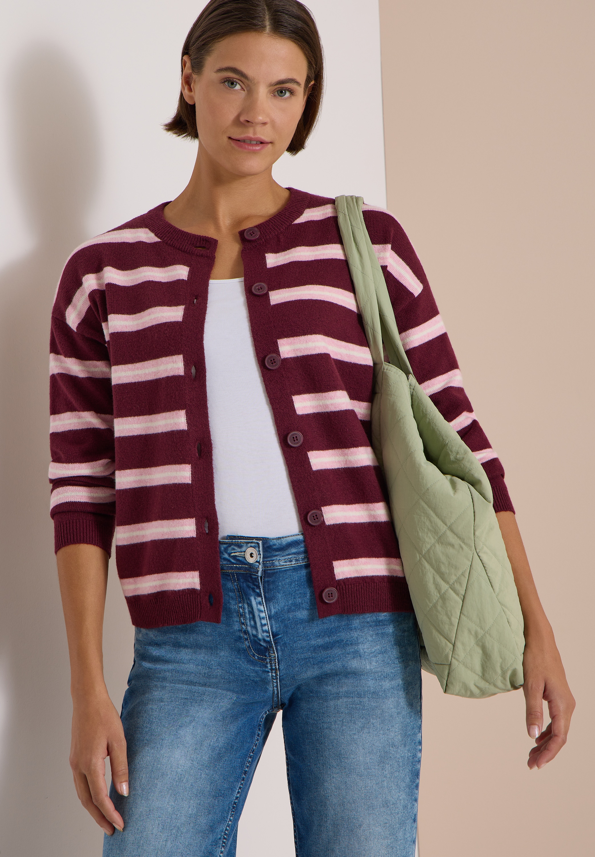 Cecil Cardigan mit Rundhals und Streifen