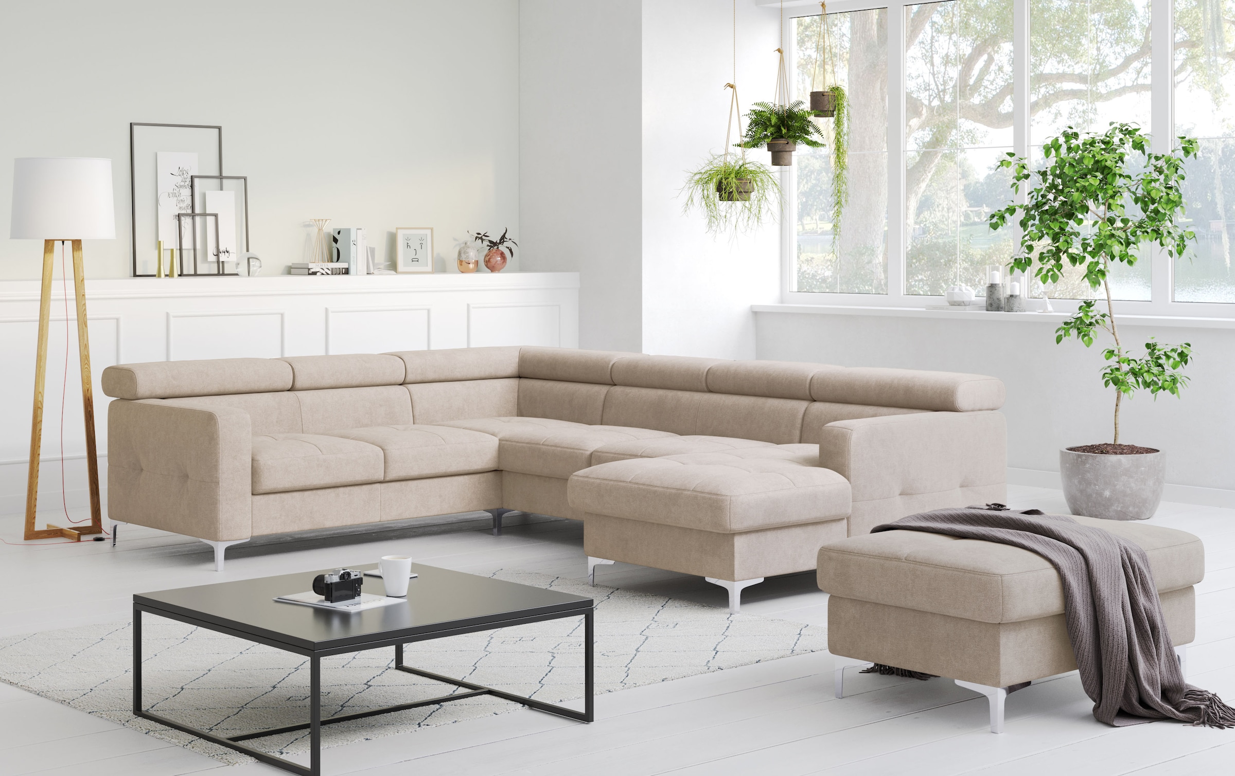 COTTA Wohnlandschaft "Sammy U-Form, B: 304 cm" Kopfteilverstellung, optional Schlaffunktion & Bettkasten