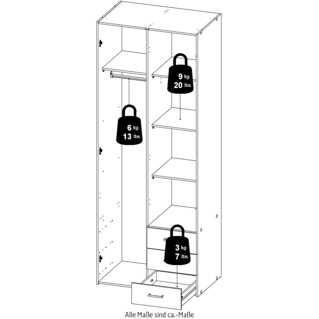 Home affaire Kleiderschrank, Mit viel Stauraum, graue Stangengriffe, Gr. ca. 200,4 x 77,6 x 49,5 cm