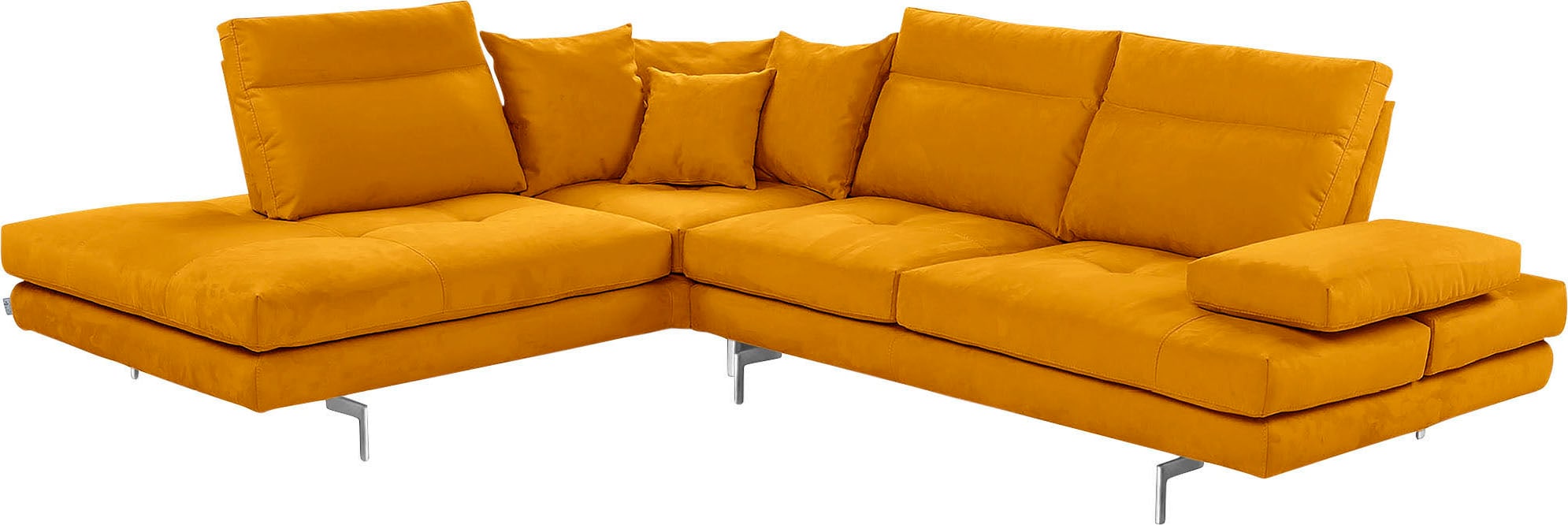 CALIA ITALIA Ecksofa "Toby Wing, B/T: 288/232 cm, Designsofa mit hohem Sitzkomfort, L-Form" Sitztiefenverstell.,wahlw. mit Kissen-Set, Füße chrom glänzend