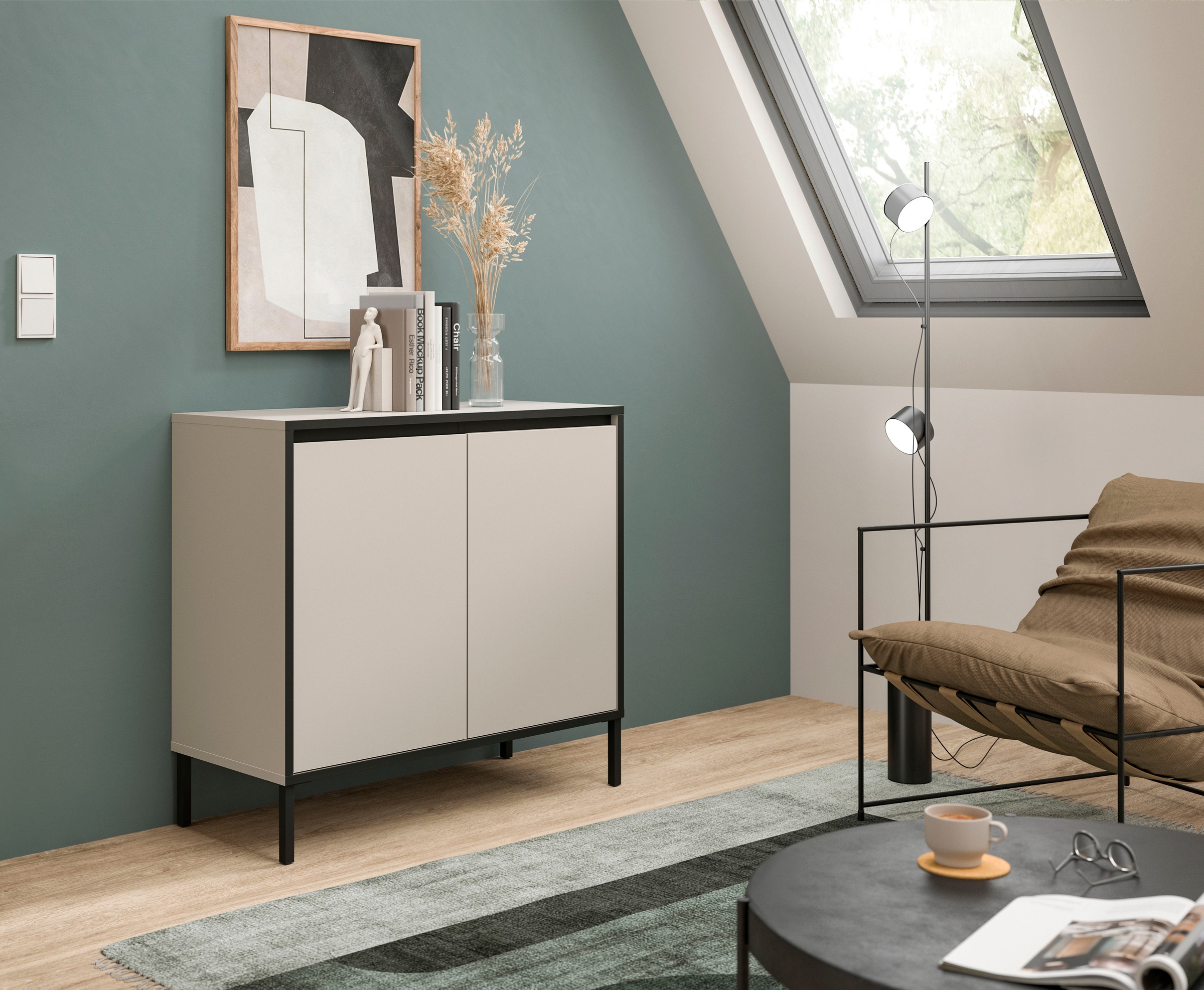 INOSIGN Kommode »NORT, Höhe: 92 cm, mit Metall Stabfuß, 2 Türen, 2 Einlegeböden«, Anrichte, Sideboard, Schrank, Board, Highboard