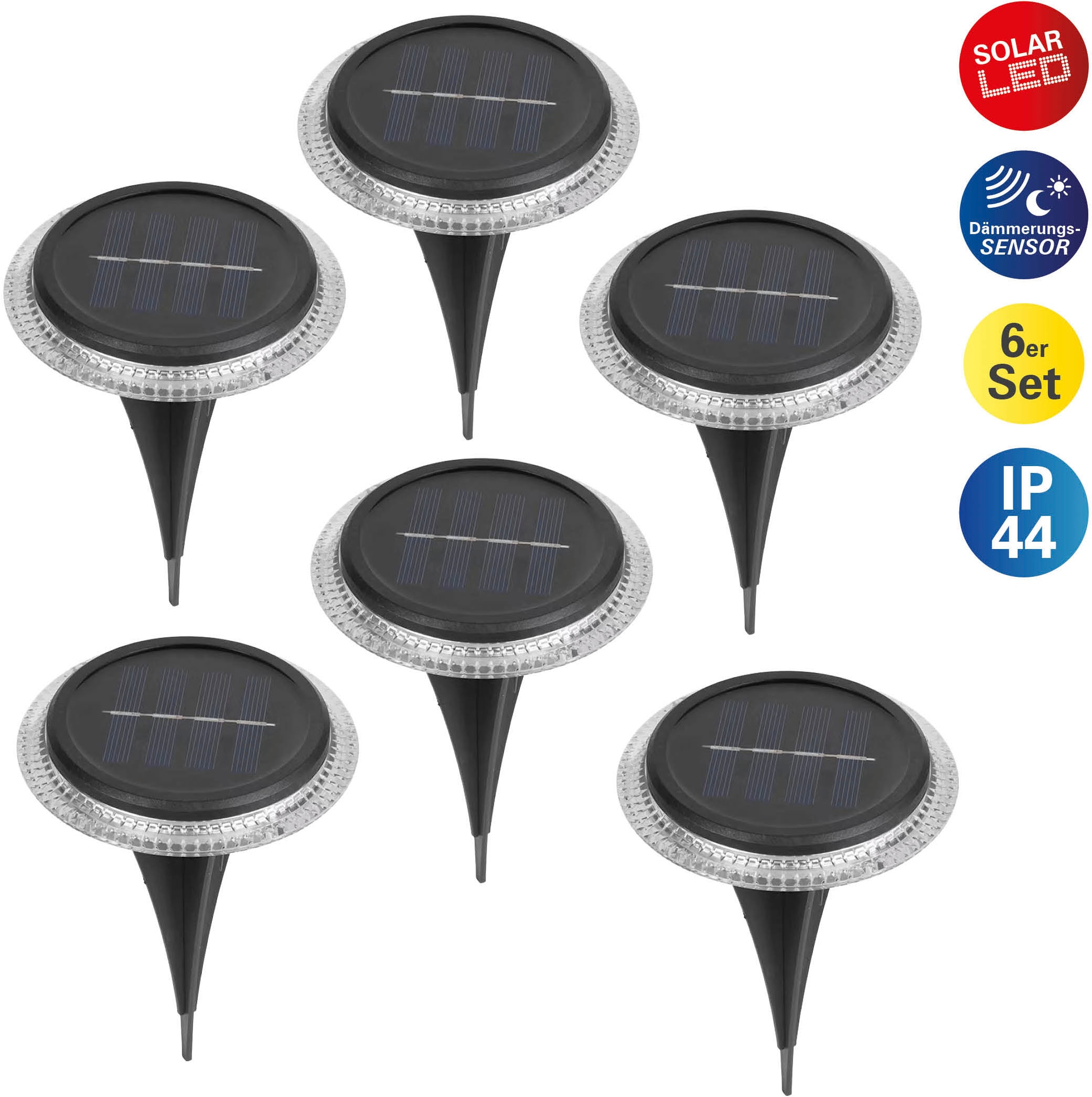 näve LED Solarleuchte "6er Set Solar-Boden-Erdspießleuchte", Inkl. Dämmerungssensor