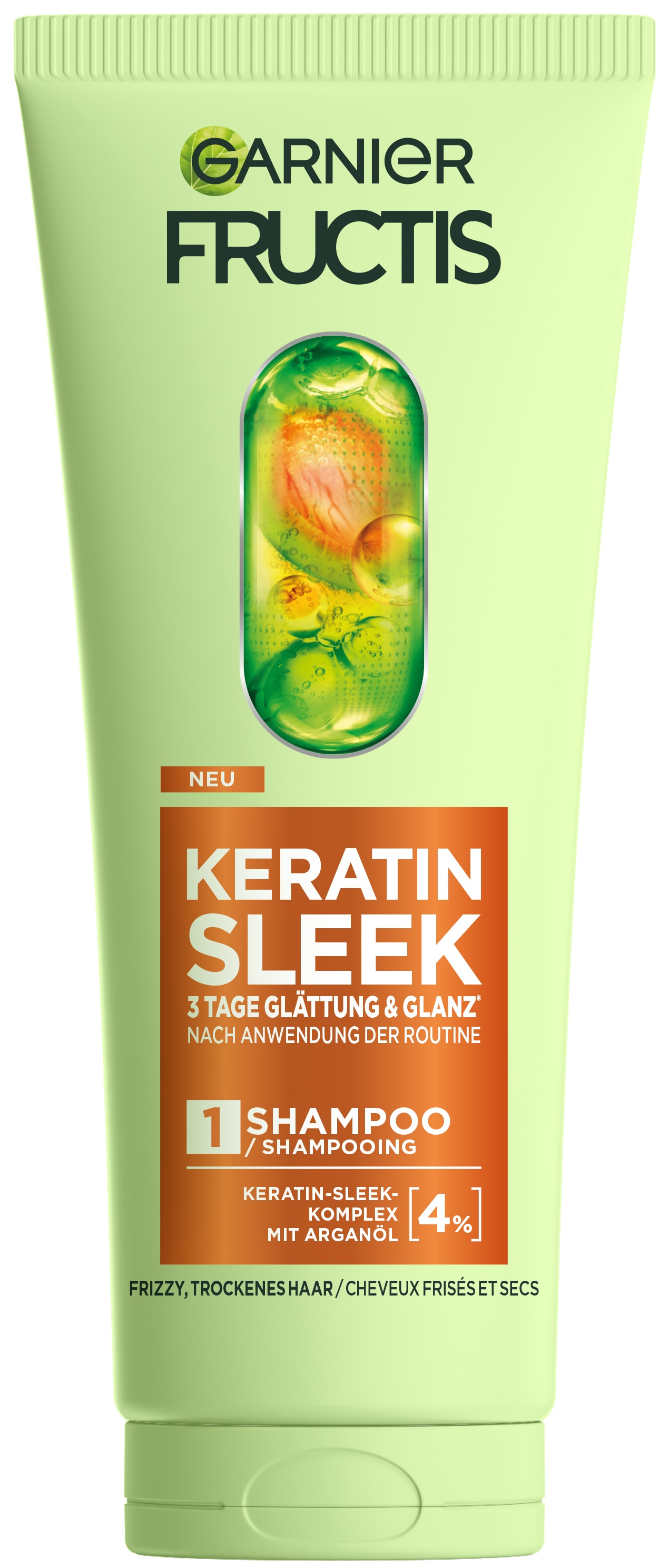 GARNIER Kinder Haarshampoo "Garnier Fructis Keratin Sleek Shampoo", 1.200ml, transparent, Haarpflegemittel, Für trockenes, zu Frizz neigendes Haar,