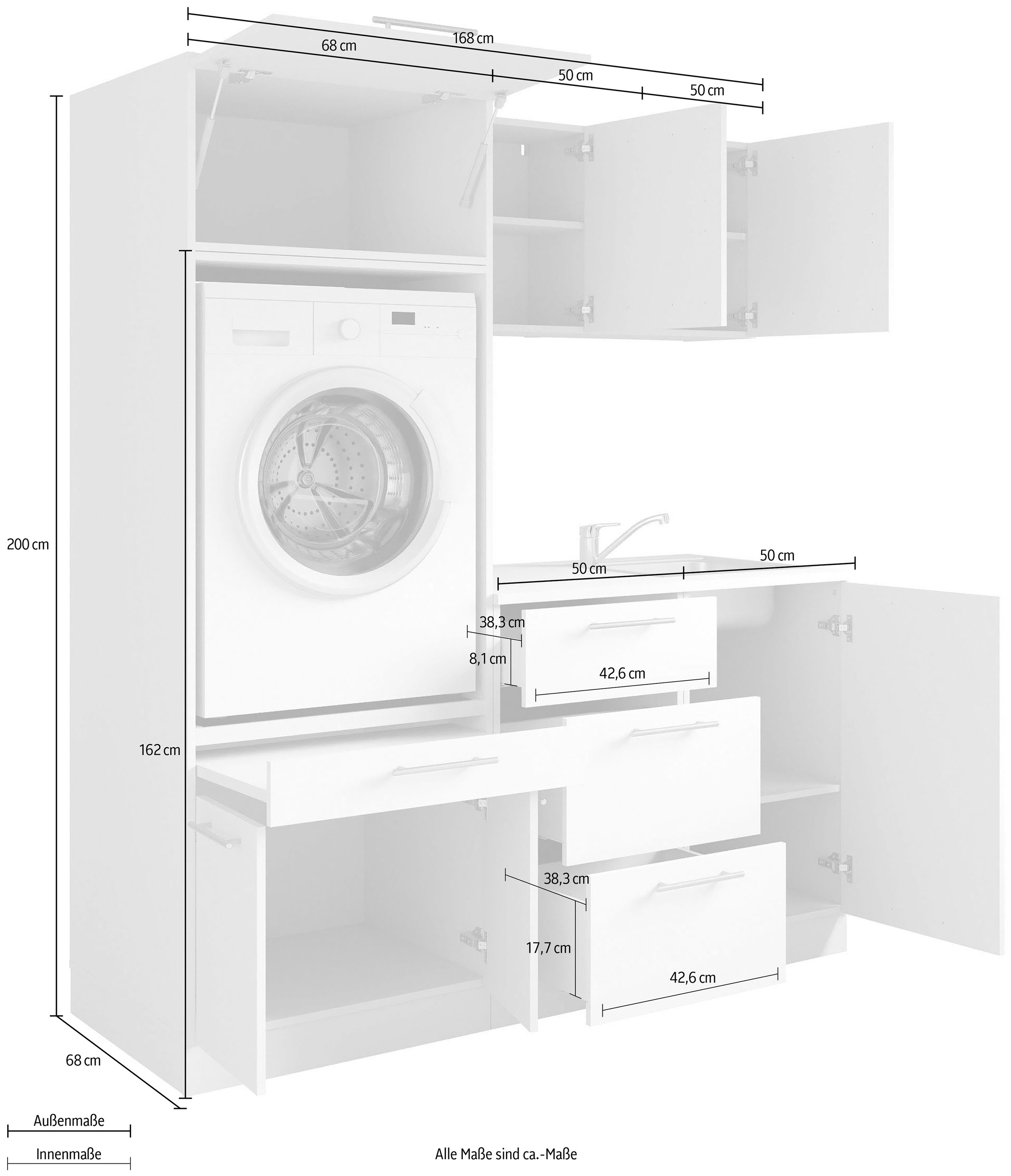 Laundreezy Mehrzweckschrank-Set »Laundreezy, 6-tlg. Mehrzweckschrank-Set B/H/T 168/238/68 cm«, (6 St.), Breite 168 cm, Soft-Close-Funktion für Türen