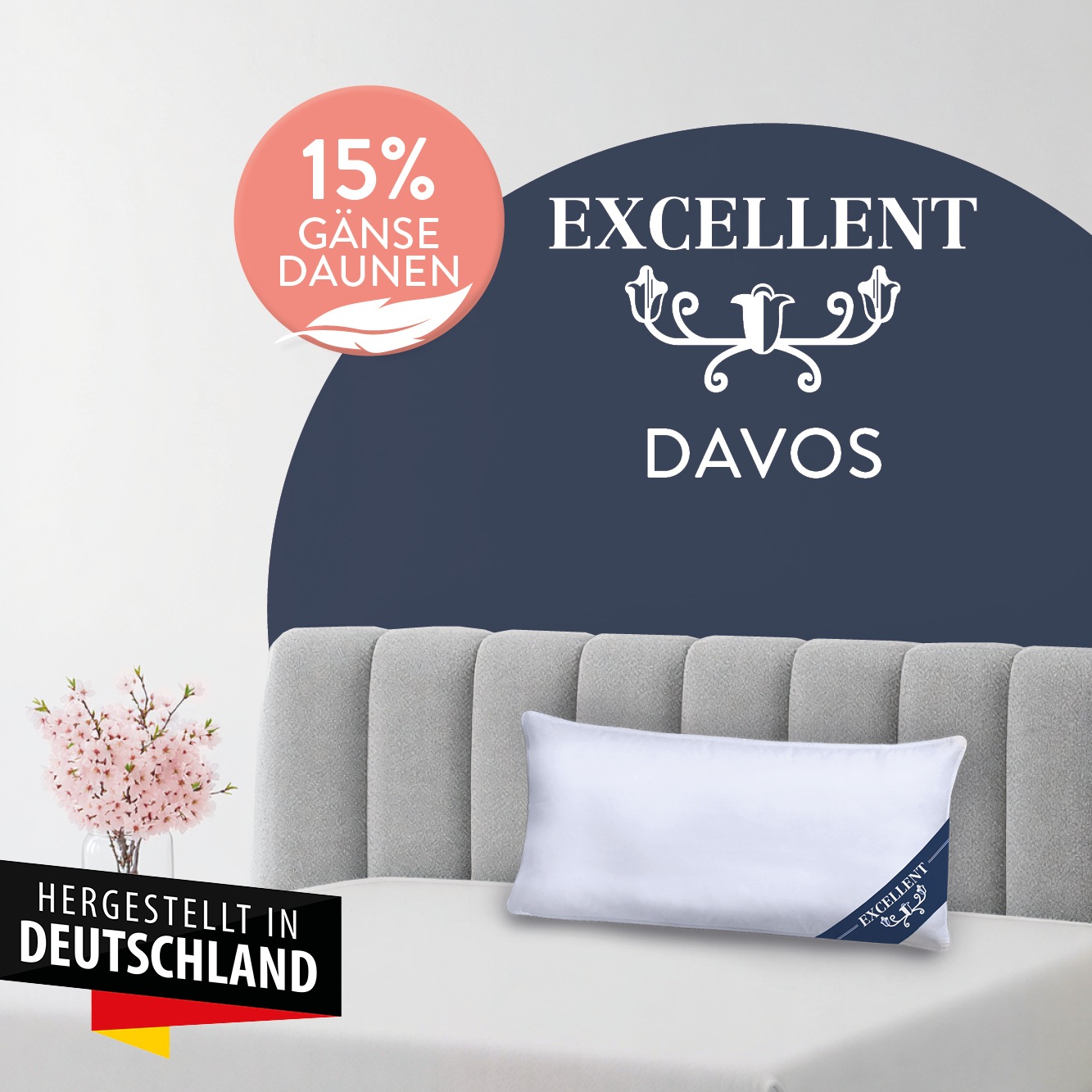 Excellent Federkissen "Davos" Füllung: 85Gaensefedern15Gaensedaunen 1 Stk. tlg. Kopfkissen in 40x80 und 80x80