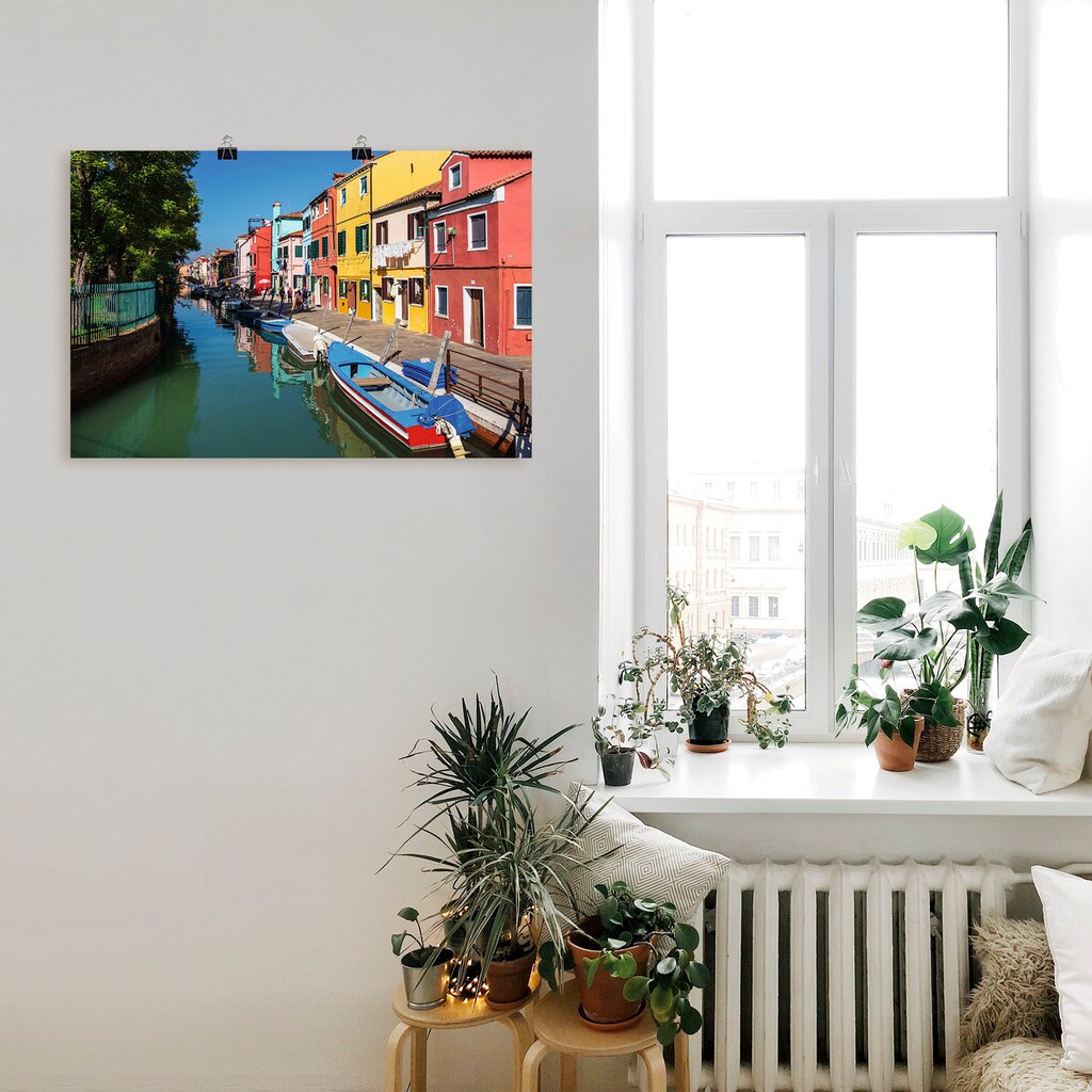 Artland Wandbild »Bunte Gebäude auf Insel Burano Venedig«, Bilder von Booten & Schiffen (1 Stück), in vielen Größen & Produktarten - Alubild/Outdoorbild, Leinwandbild, Poster, Wandaufkleber/Wandtattoo auch für Badezimmer geeignet