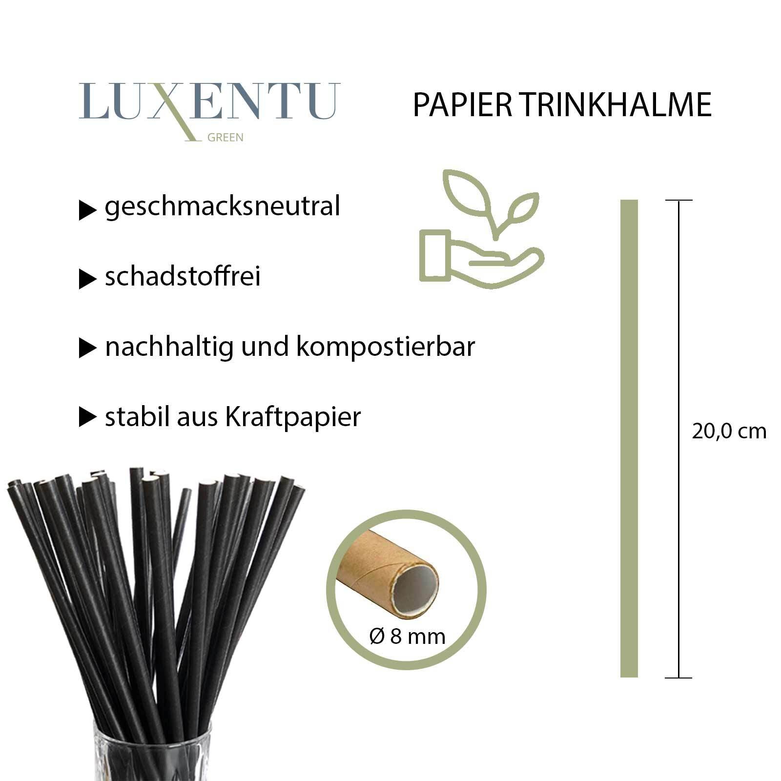 LUXENTU Trinkhalme »Papier-Trinkhalme Jumbo 20 cm 100er Set« Aus stabilem und hochwertigem Papier, ungebleicht, frei von Chemikalien, 100% biologisch abbaubar, absolut geschmacksneutral