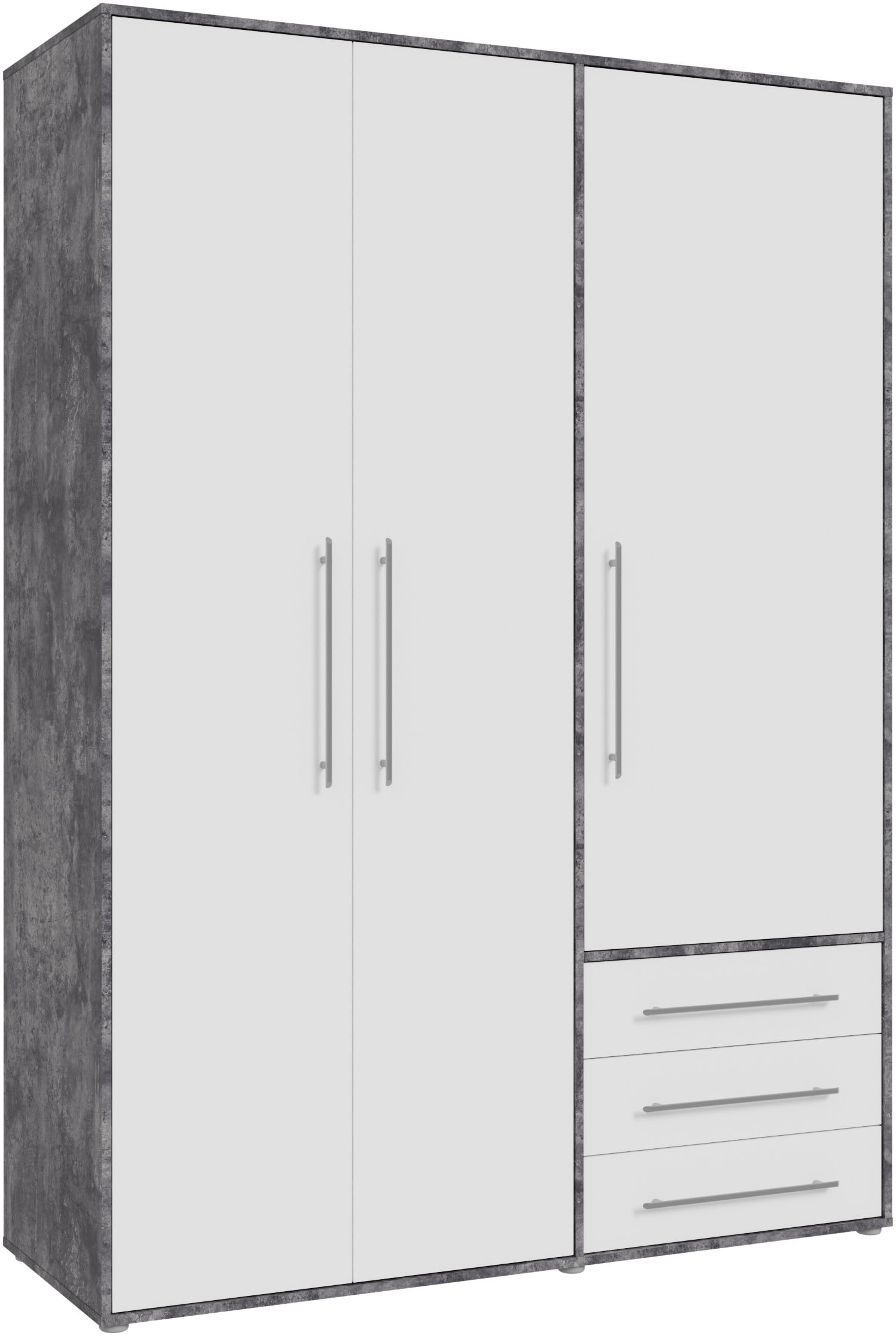 FORTE Drehtürenschrank "Kleiderschrank,zeitloses Design,3 türig" viel Stauraum, Schubladen, Stangengriffe, Made in Europe