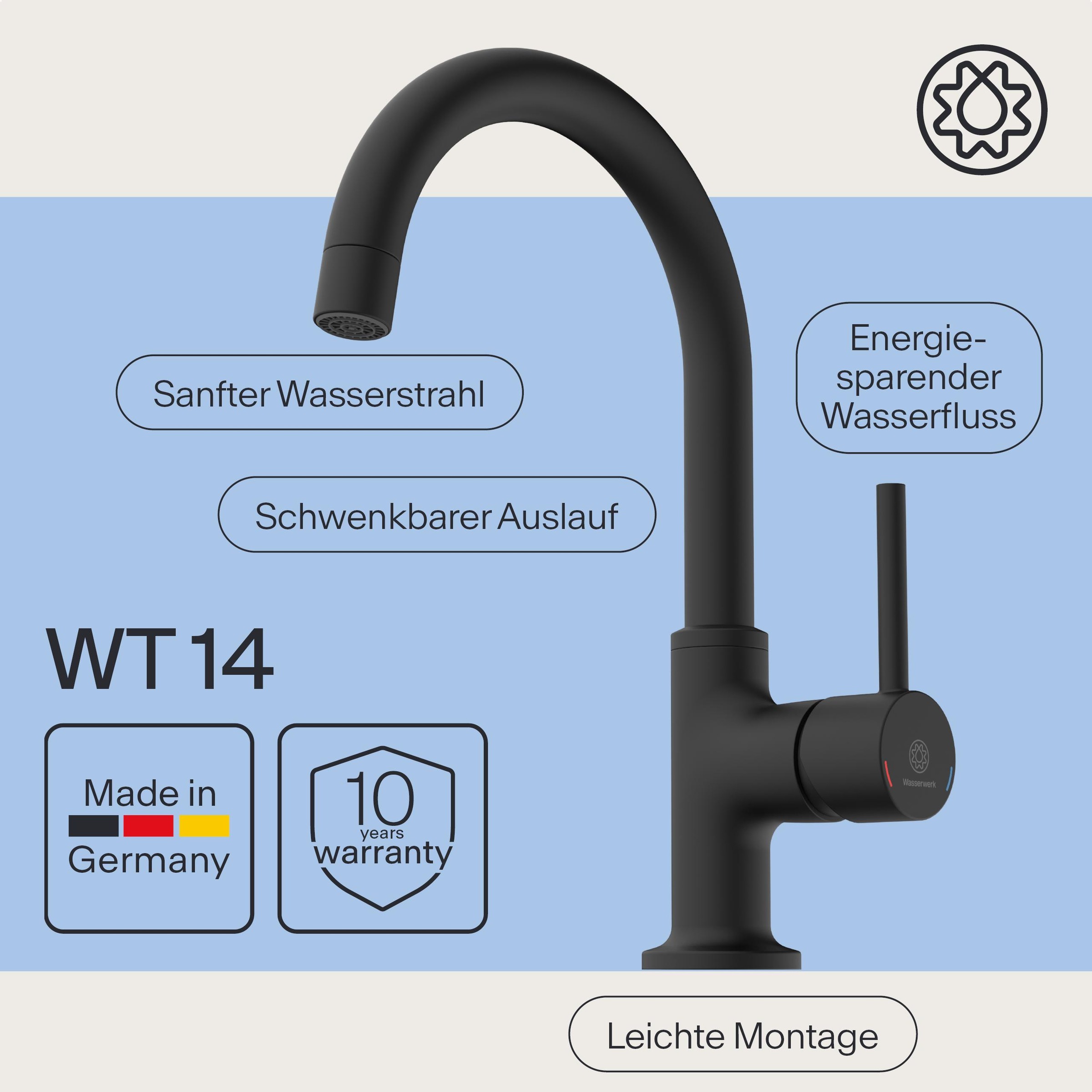 Thumbnail - WASSERWERK Waschtischarmatur "WT 14" inkl. Popup, 360 schwenkbar, geräuscharm, wassersparend