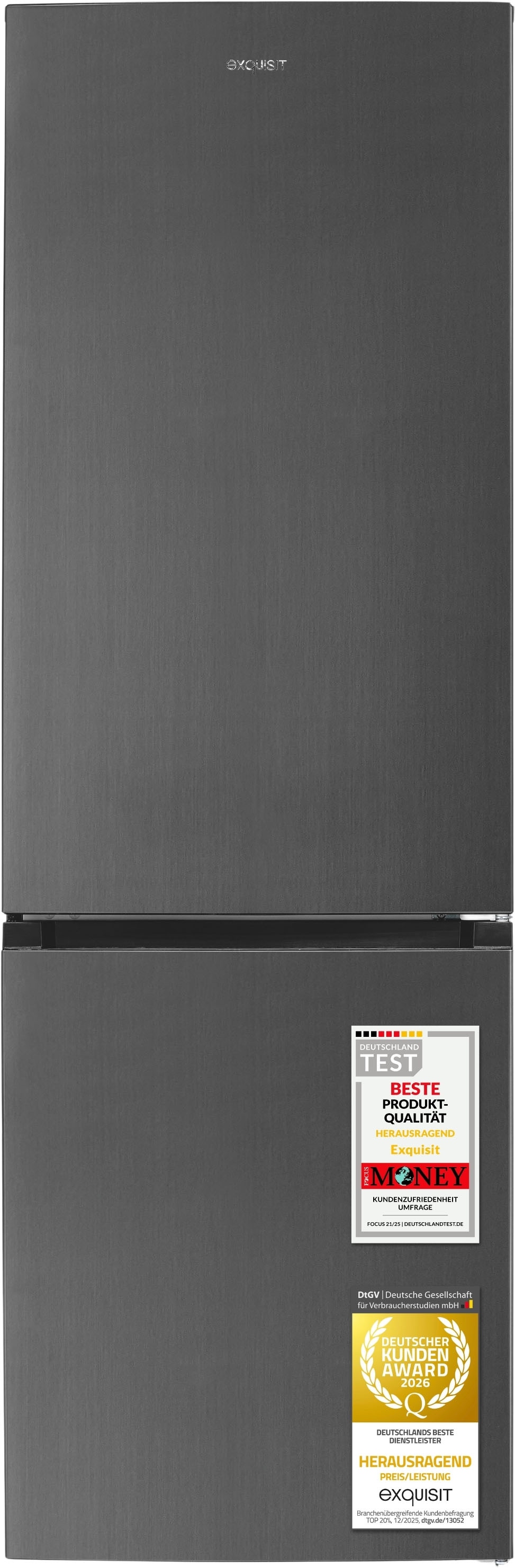 exquisit Kühl-/Gefrierkombination "KGC400-130-NF-040D inoxlook-az" 186 cm hoch 60 cm breit Humidity Box für optimale Feuchtigkeitsregulierung & kein Abtauen mehr