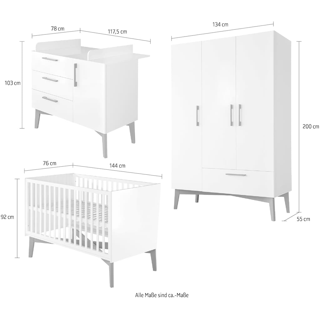 roba® Babyzimmer-Komplettset »Mika«, (Set, 3 St., Kombi-Kinderbett, Kleiderschrank, Wickelkommode)