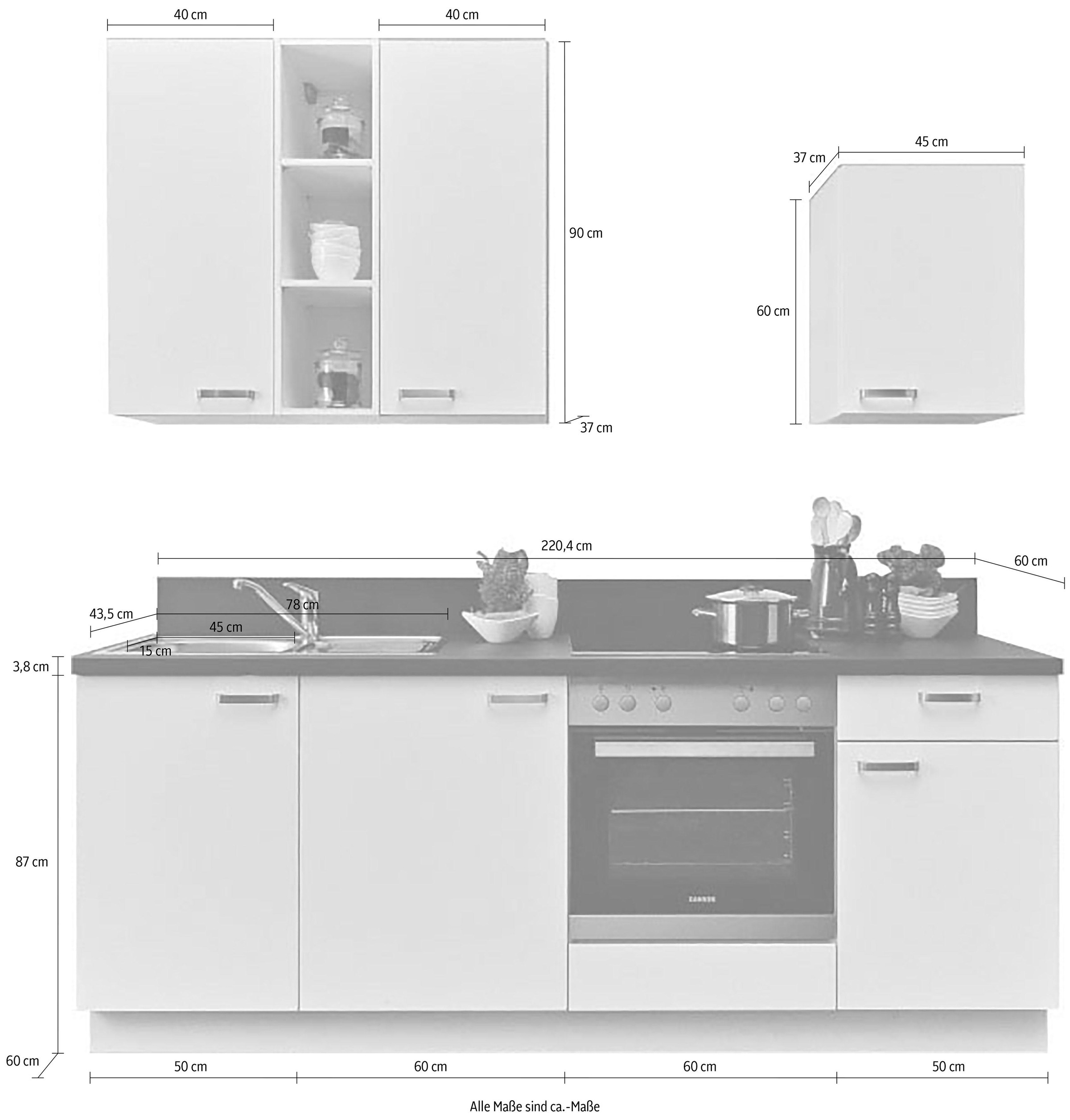 Express Küchen Küchenzeile »Bari«, Soft-Close-Funktion und Vollauszug, vormontiert, Breite 220 cm